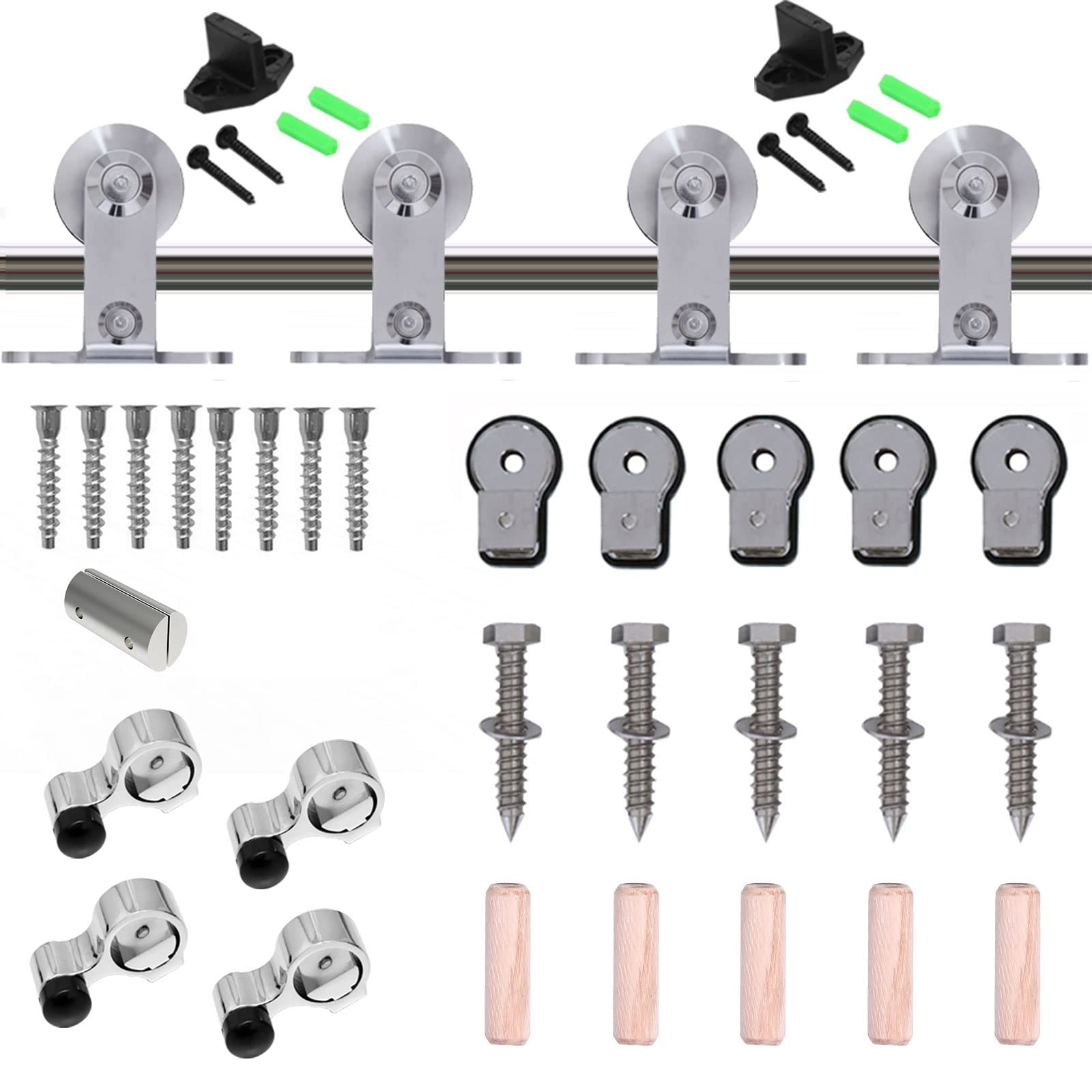 TSMST 12FT Heavy Duty Stainless Steel Sliding Barn Door Hardware Kit - Top Mount T-Style Track for Double Wood Doors | Smooth Quiet Operation | Perfect for Bedrooms, Closets & Farmhouse Style Homes