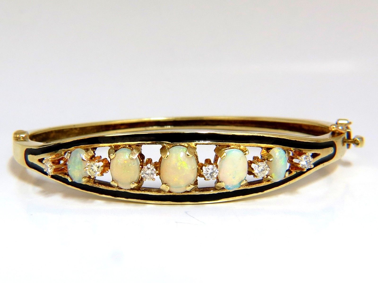 6.60ct Natural Australian Opal Diamond Bangle Cocktail Bracelet - 14K Gold Vintage Jewelry for Women, Elegant Gift for Anniversary, Wedding & Special Occasions