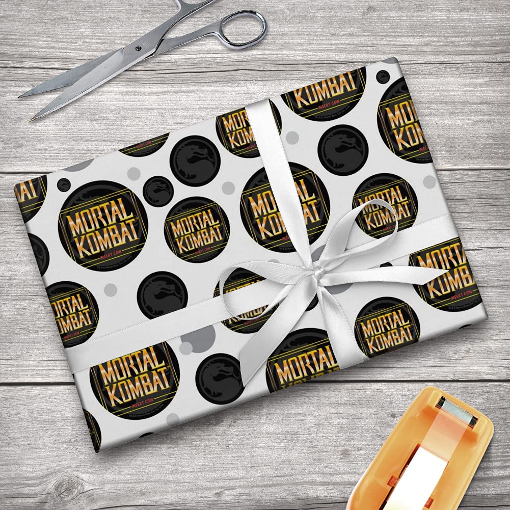 Mortal Kombat Video Game Gift Wrap Paper Roll - Insert Coin Design - Perfect for Birthday, Christmas, Gaming Party Decorations & Gamer Gifts