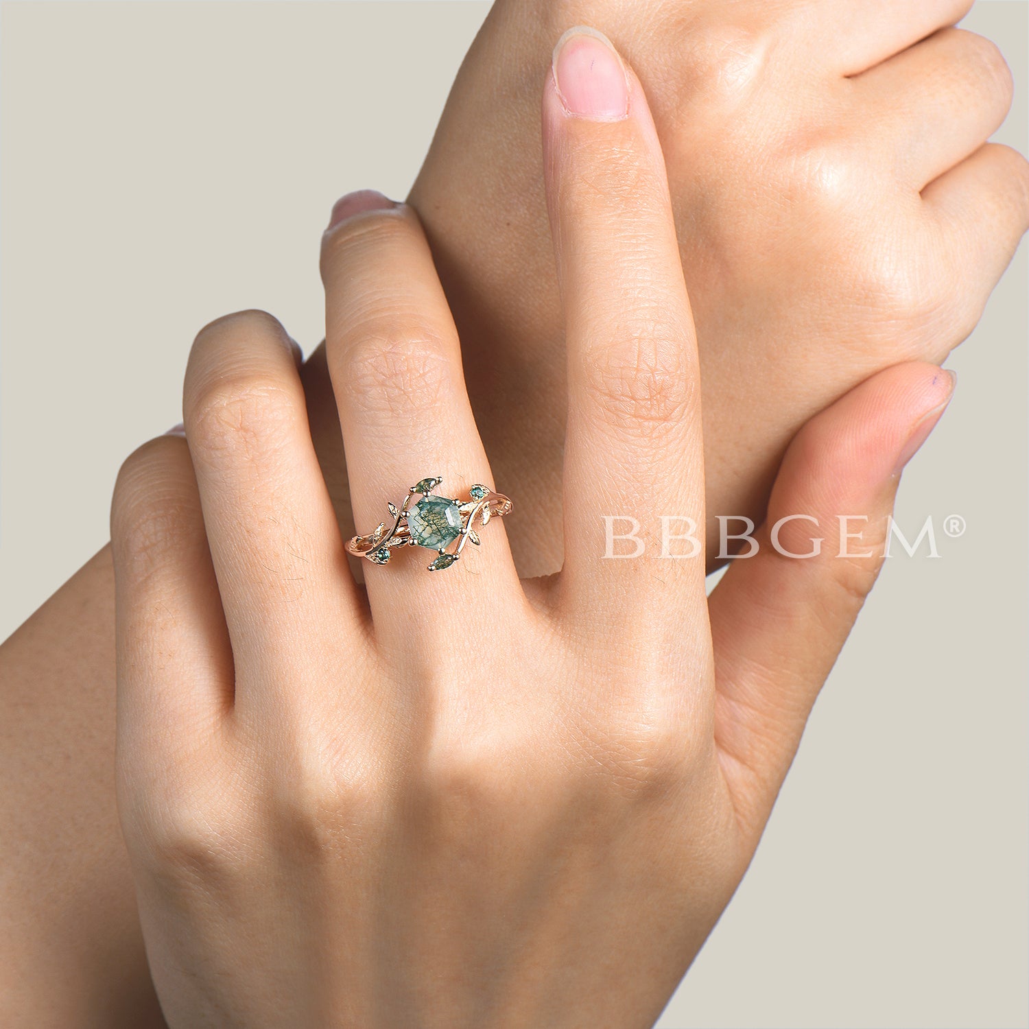 Hexagon Cut Natural Moss Agate Engagement Ring - Green Agate Twisted Wedding Band for Women, Handmade Sterling Silver Jewelry - Perfect for Proposals, Anniversaries & Special Occasions