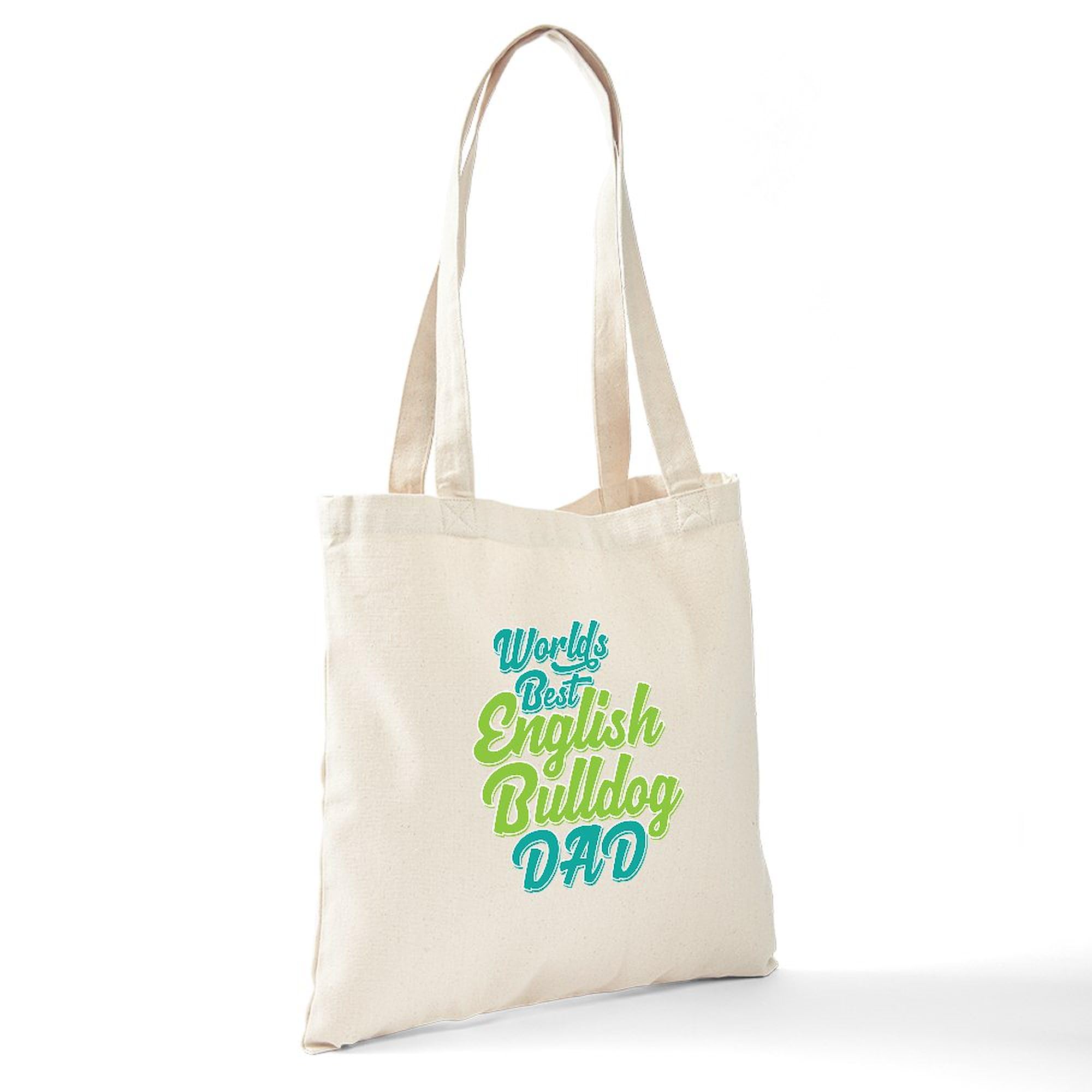 Best English Bulldog Dad Tote Bag - Natural Canvas Reusable Shopping Bag for Men | Grocery, Beach & Work Commute