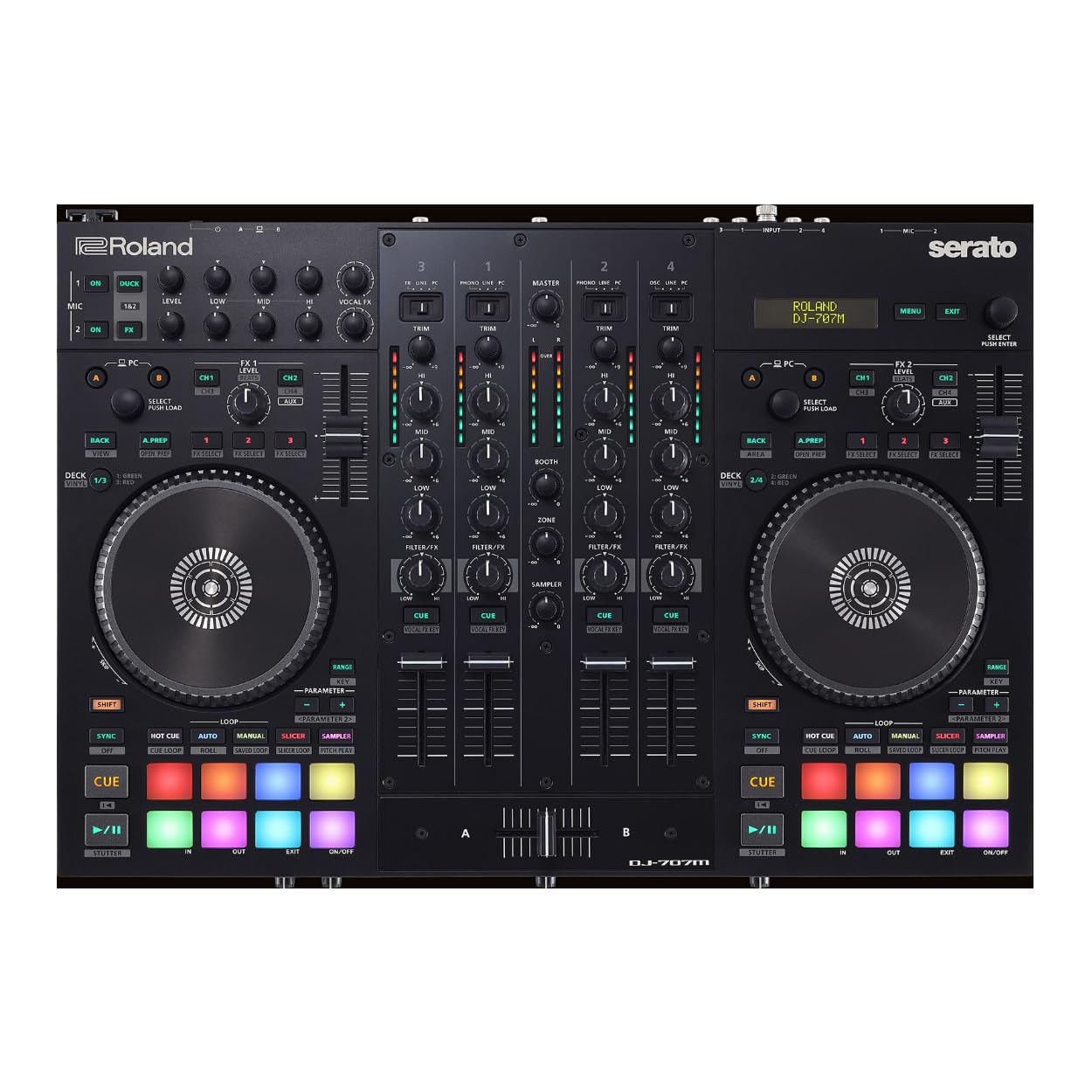 Roland DJ-707M Professional 4-Channel Serato DJ Controller for Live Performances & Club Mixing | USB-Powered DJ Equipment with 4-Deck Control for Seamless Transitions