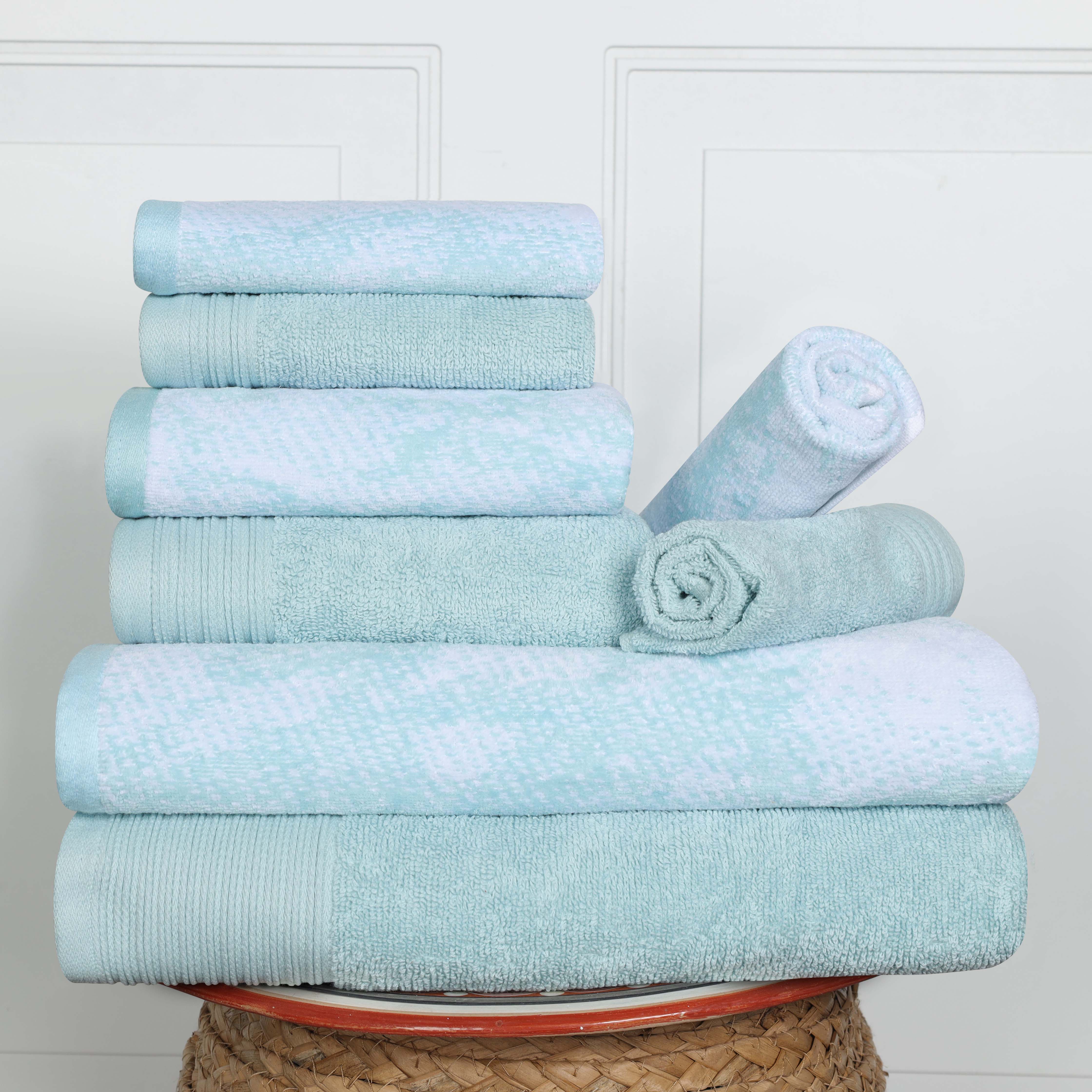 Premium 8-Piece Cotton Quick-Drying Towel Set - Solid & Marble Patterns - Soft Bath, Beach, Gym & Spa Towels for Home & Travel