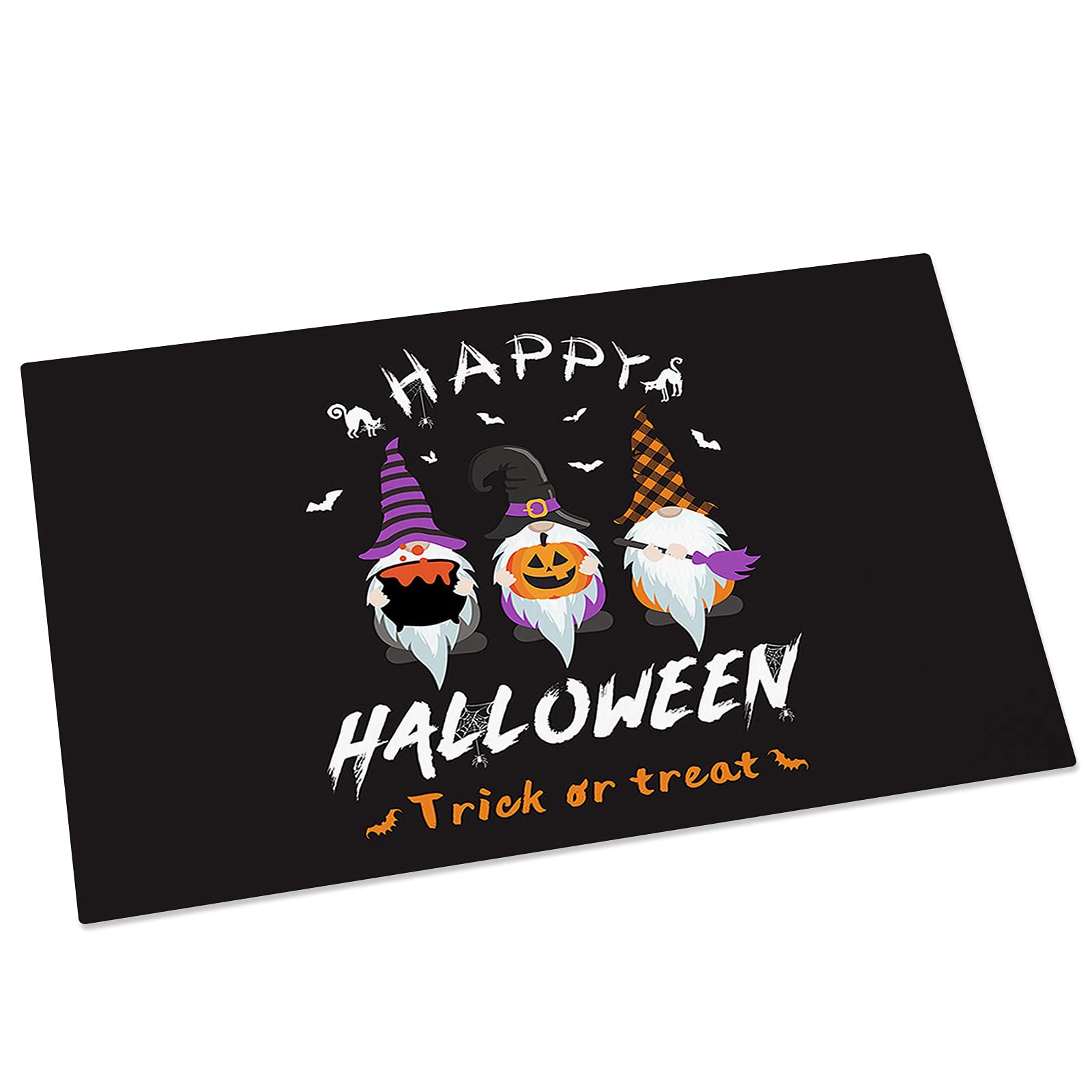 Halloween Spooky Gnomes Doormat - Black Indoor Door Mat with Pumpkin & Broom Design, Non-Slip Entrance Rug for Kitchen, Bathroom, Living Room | Perfect for Fall Decor & Front Door Welcome Mat