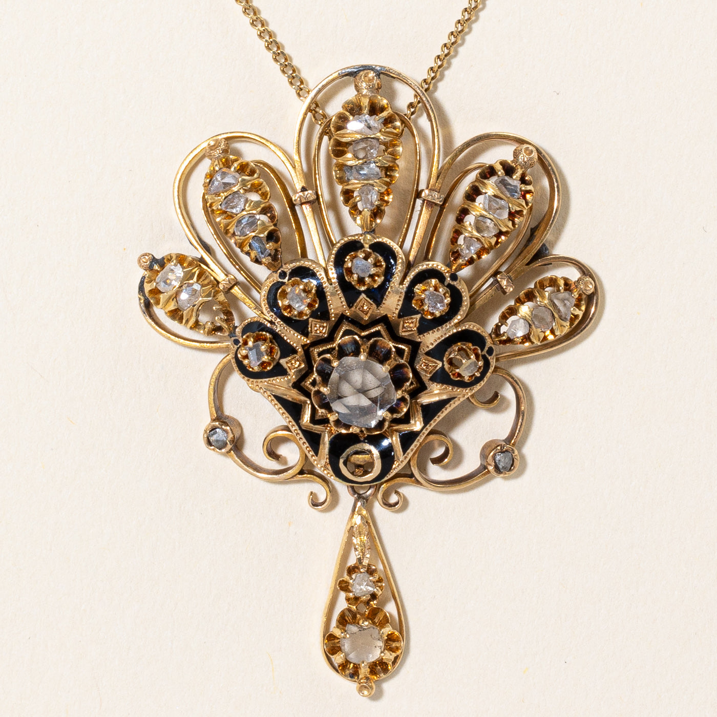 Antique Rose Cut Diamond Pendant Necklace - 0.68 Carat Total Weight in 18K Gold | Vintage Jewelry for Women | Perfect for Weddings, Anniversaries & Special Occasions