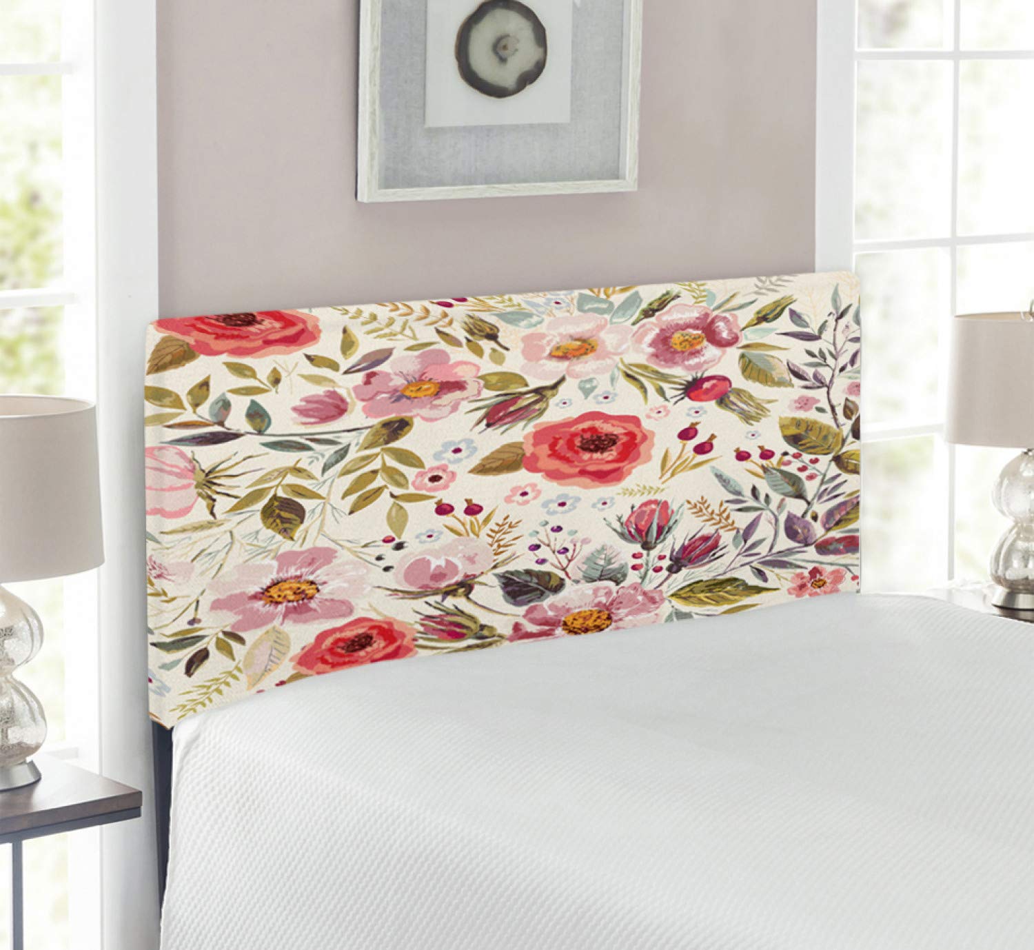 Ambesonne Shabby Floral Headboard - Watercolor Abstract Spring Poppies Roses Leaves Romantic Print Upholstered Metal Bed Headboard with Memory Foam - Twin Size Multicolor - Perfect for Bedroom Decor, Guest Room & Cozy Home Makeover