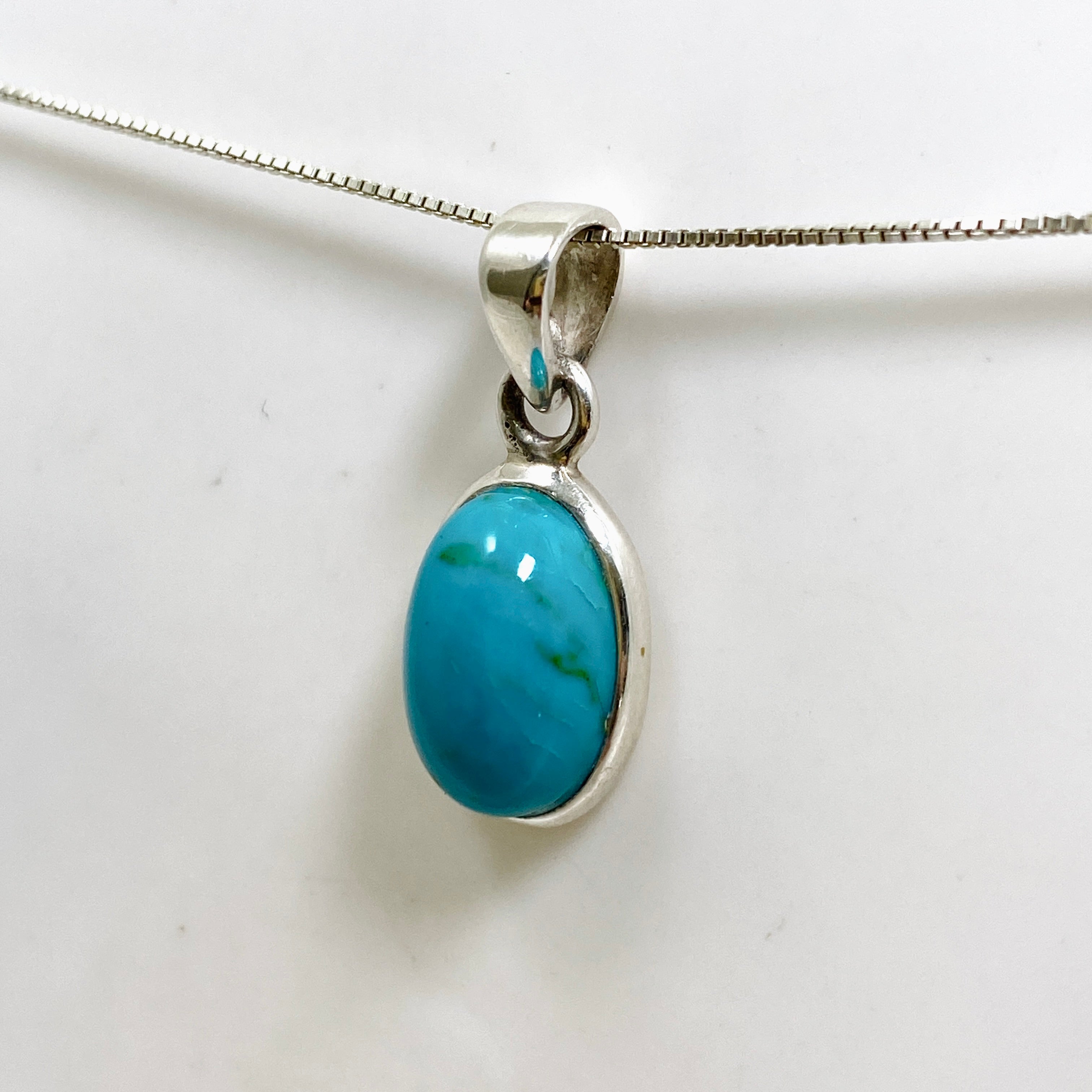 Natural Arizona Turquoise Oval Cabochon Pendant - Handmade Sterling Silver Jewelry PPGJ1028 for Women, Gift for Her, Birthday, Anniversary, Wedding, Boho Chic Style