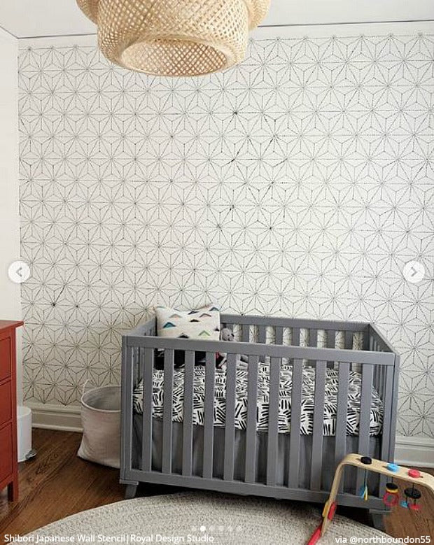 Japanese Shibori Wall Stencil - DIY Home Decor Stencil for Boho, Indigo Dye & Japanese Art Projects - Perfect for Bedroom, Living Room & Nursery Wall Painting