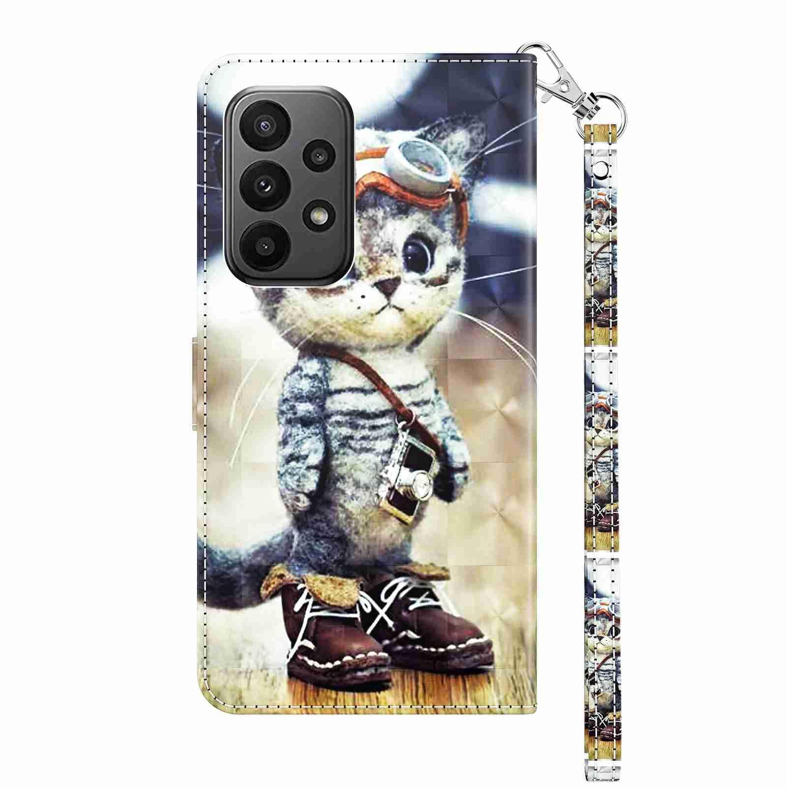 Premium 3D PU Leather Wallet Flip Case for Samsung Galaxy A15 - Shockproof Magnetic Protective Cover with Card Slots & Kickstand (Naughty Cat Design) - Perfect for Work, Travel, and Everyday Use