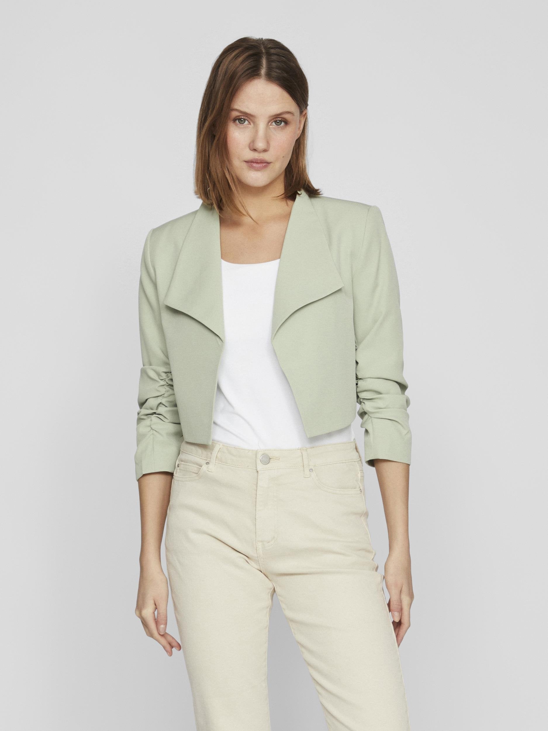 HERBIN Women's Cropped Blazer Jacket - Green Slim Fit Office Blazer for Business Casual & Workwear
