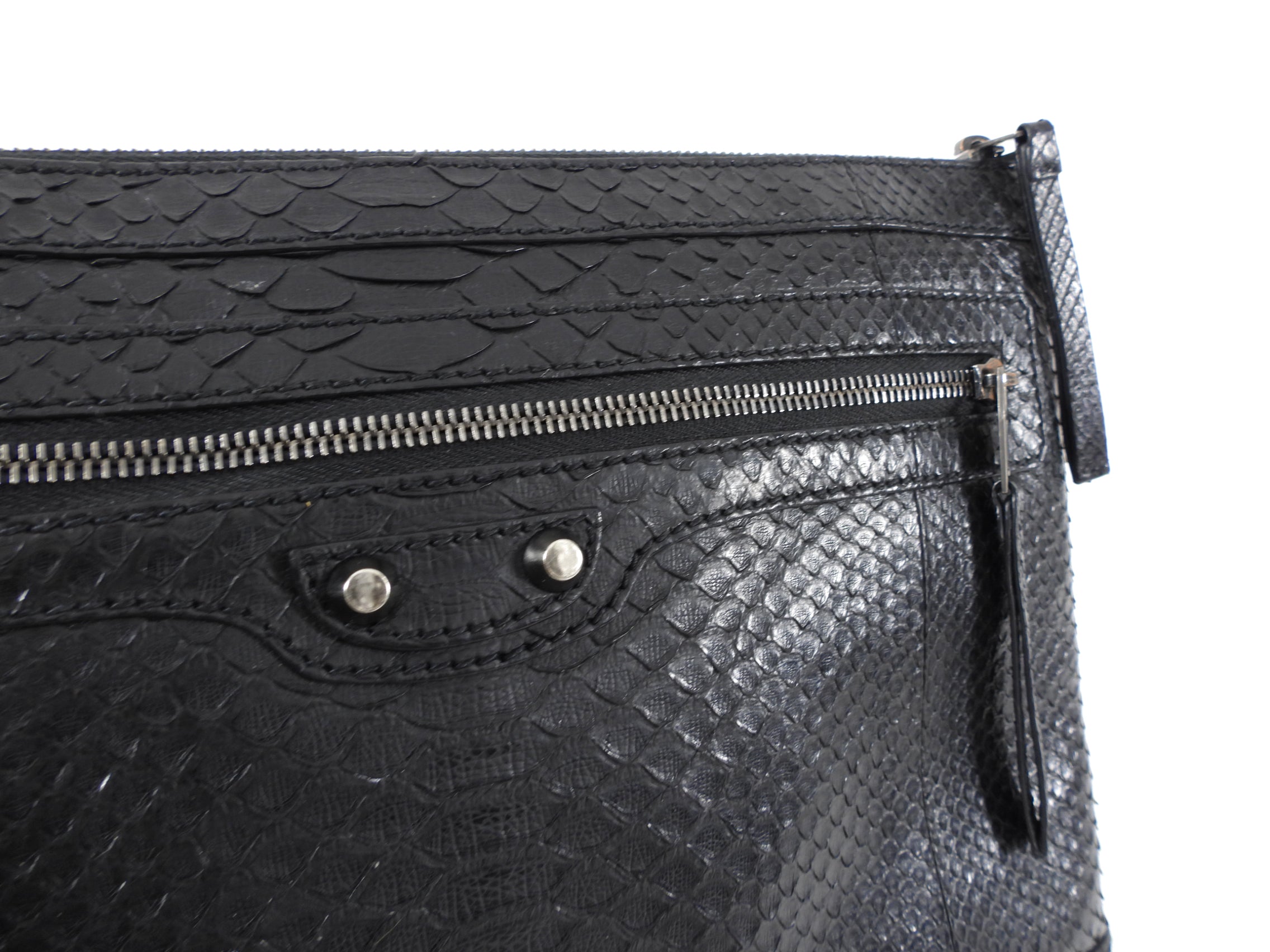 Balenciaga Black Python Arena Classic Clutch Bag for Women - Luxury Designer Handbag for Evening Parties, Date Night & Special Occasions
