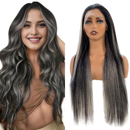 Ombre Black Balayage Grey lace front wigs