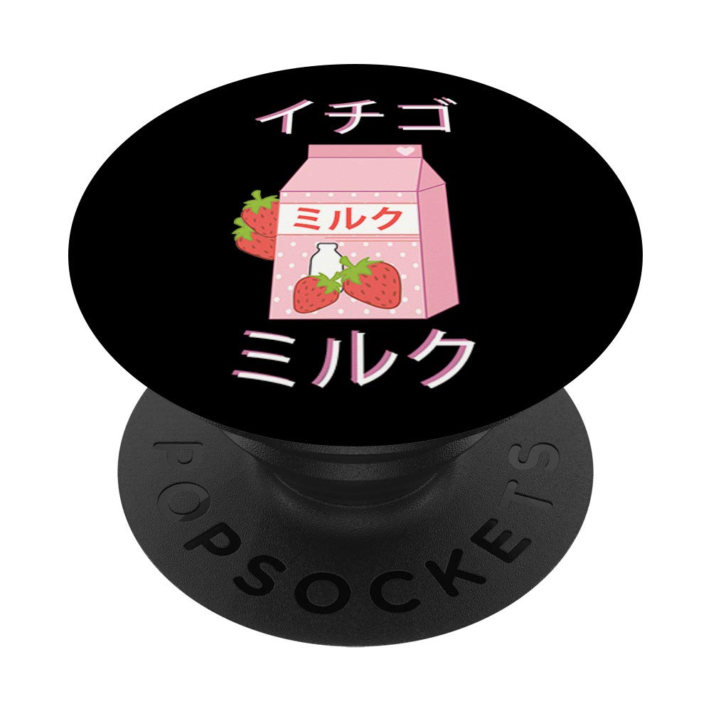 Japanese Milk Carton Graphic Strawberry Milkshake Print PopSockets PopGrip - Swappable Phone Grip for iPhone, Samsung & Tablets - Cute Kawaii Accessory for School, Work & Travel