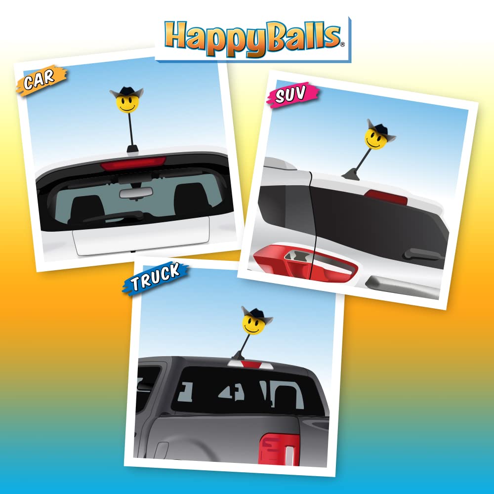 Happy Cowboy with Hat Car Antenna Topper - Fun Mirror Dangler & Dashboard Decoration for Vehicles (Fits Fat/Stubby Antennas) - Perfect for Western Lovers, Road Trips & Country-Themed Car Accessories