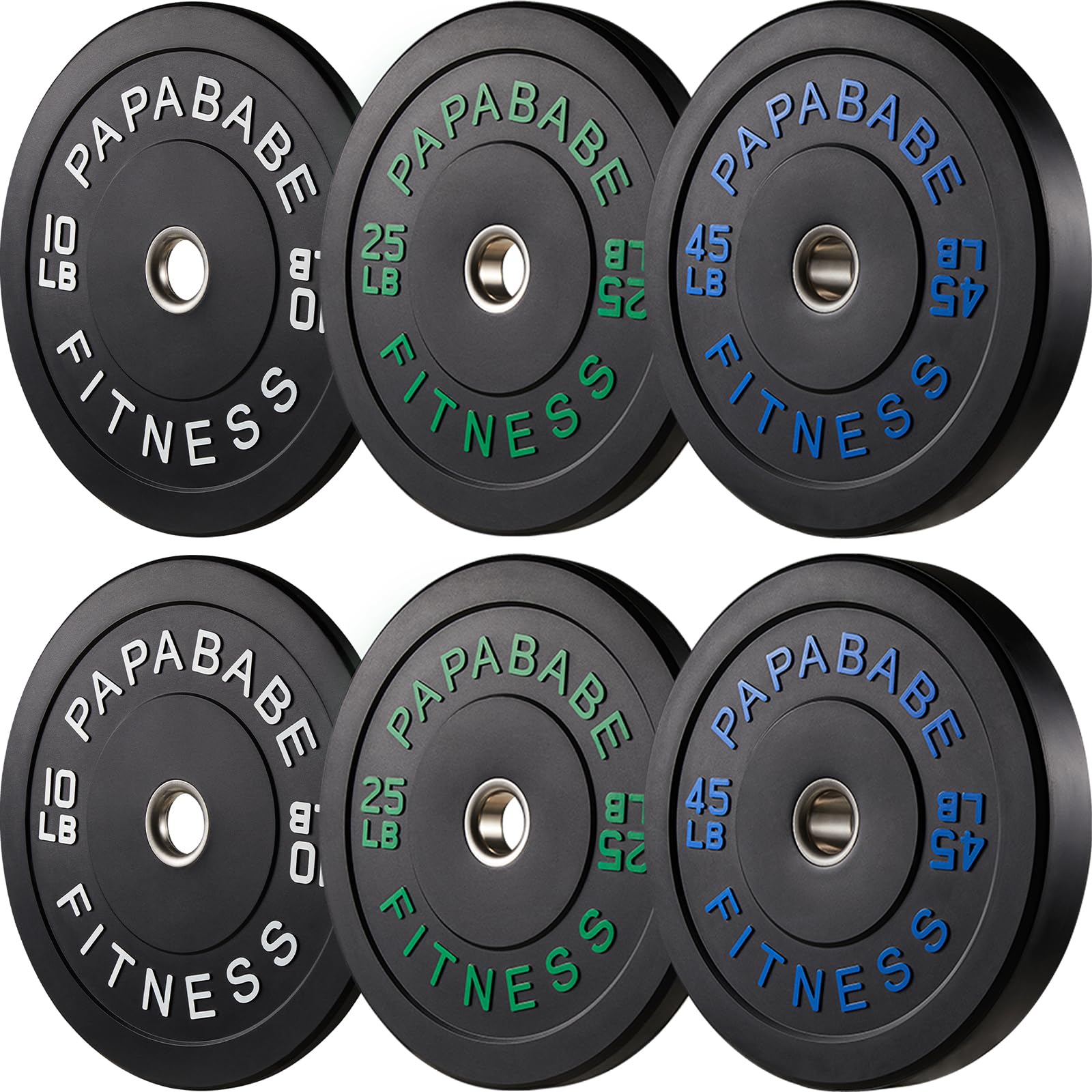 Papababe Olympic Bumper Plates 10-410lb Set – 2 Inch Steel Hub Rubber Weight Plates for Strength Training & Weightlifting (IWF Standard, Single/Pair/Sets) – Perfect for Home Gym, CrossFit, and Powerlifting Workouts
