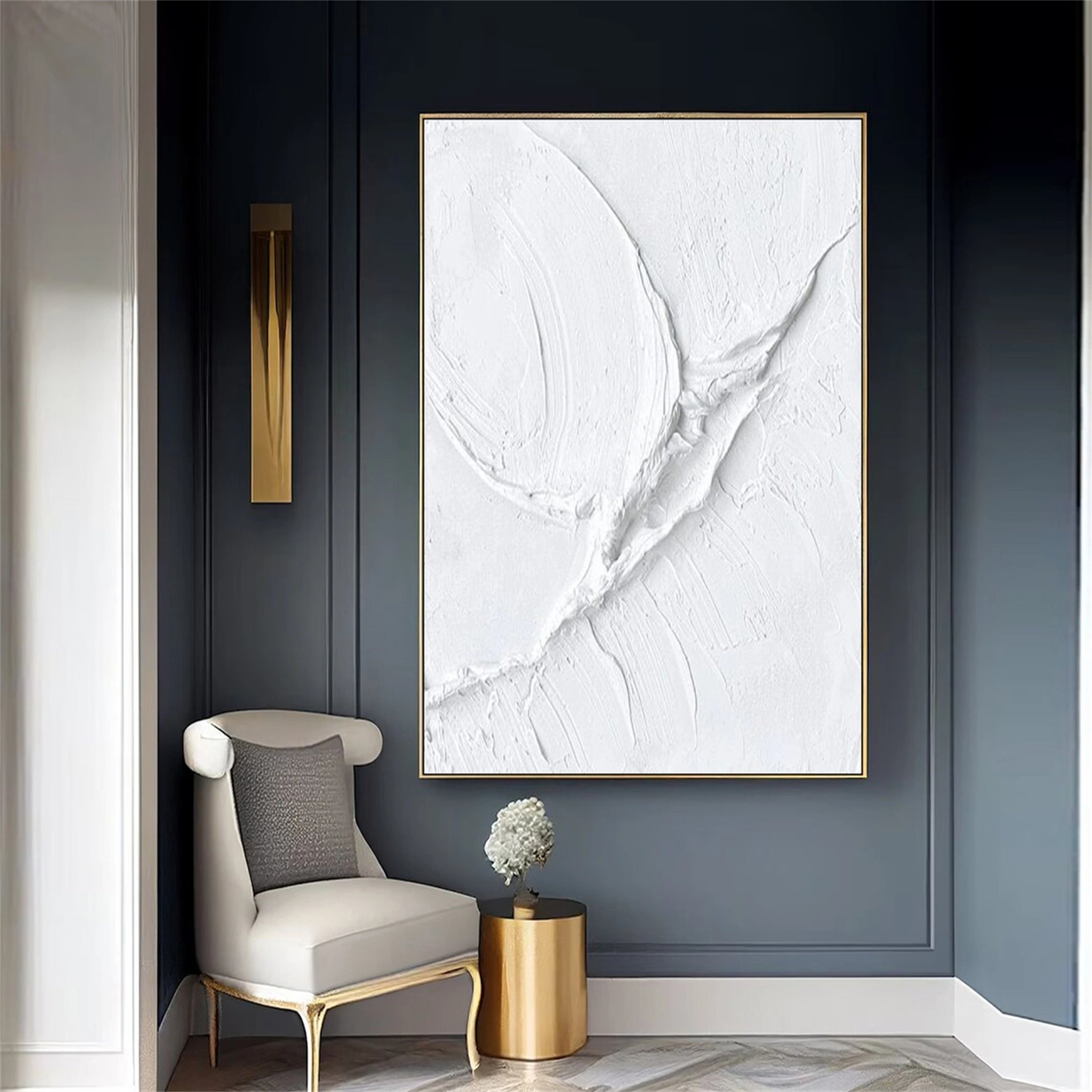 White Minimalist Textured Painting Canvas #MM161 - Premium Abstract Wall Art for Modern Home & Office Decor