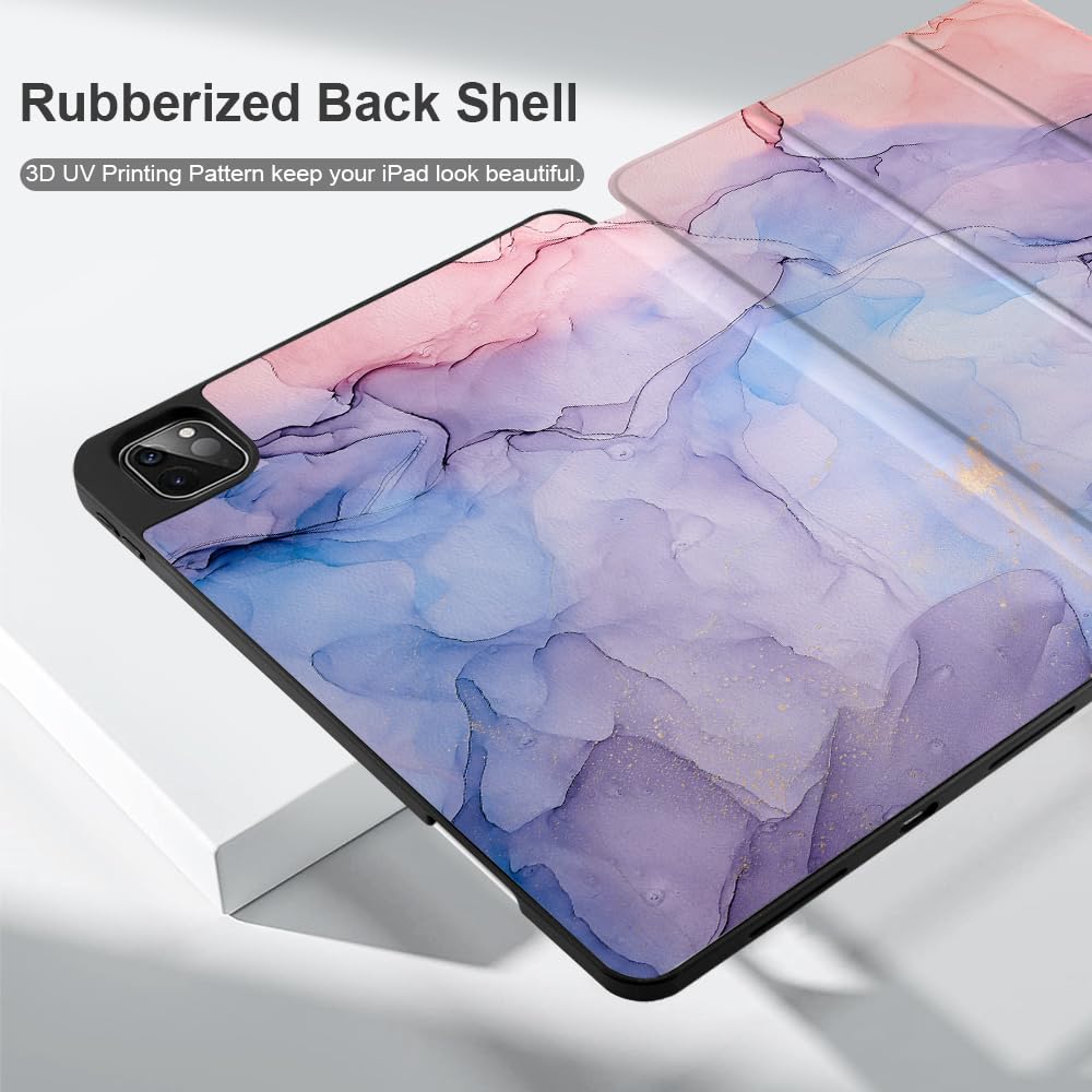 Shockproof iPad Pro 12.9 Case for M2/M1 (6th/5th/4th/3rd Gen 2022-2018) - Protective Tablet Cover with Pencil Holder, Trifold Stand & Soft TPU Back - Abstract Marble Design | Perfect for Work, Travel & Home Use