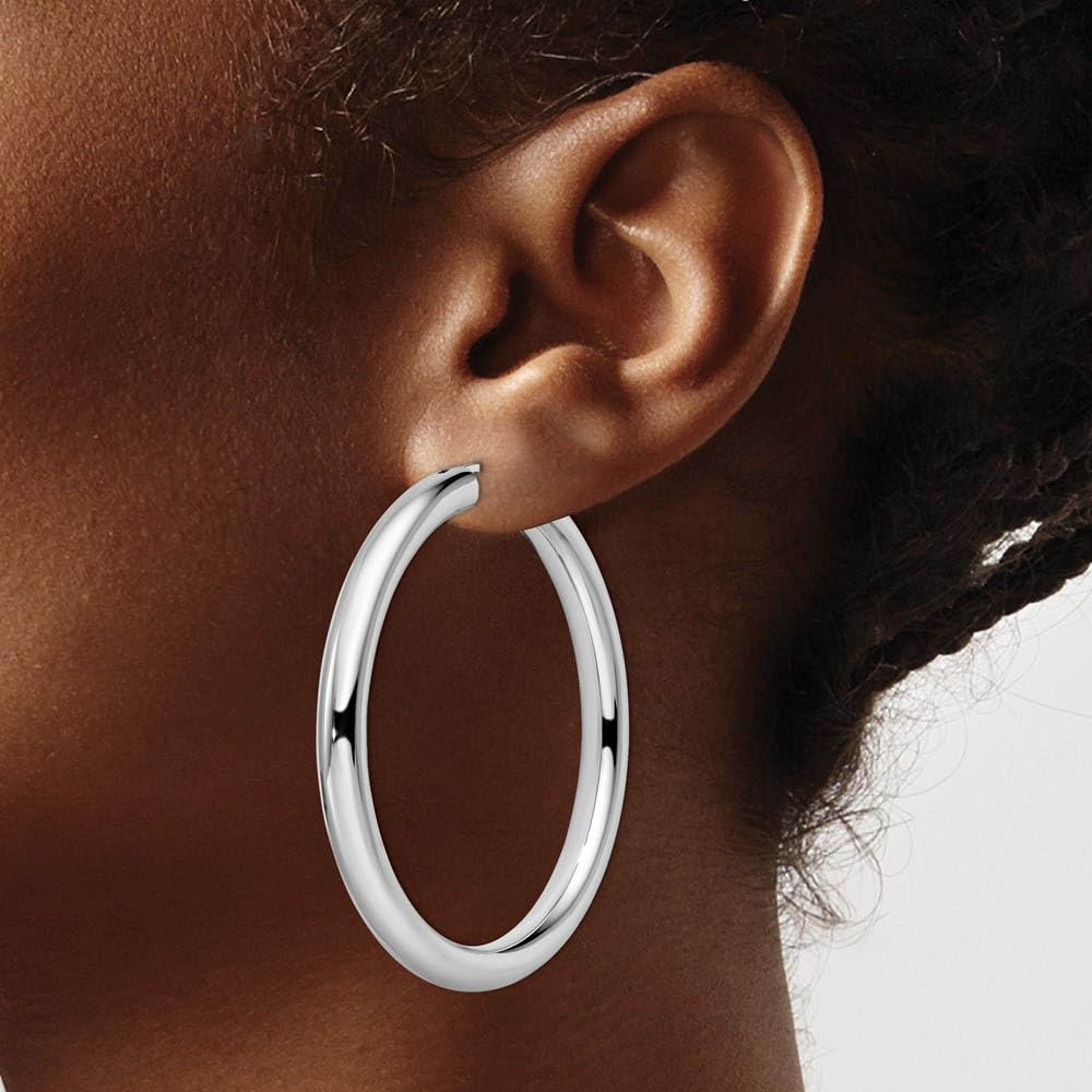 Sterling Silver 5mm Round Tube Hoop Earrings - 55mm (2 1/8 inch) Black Bow Dangle Earrings for Women | Perfect for Parties, Weddings & Everyday Wear
