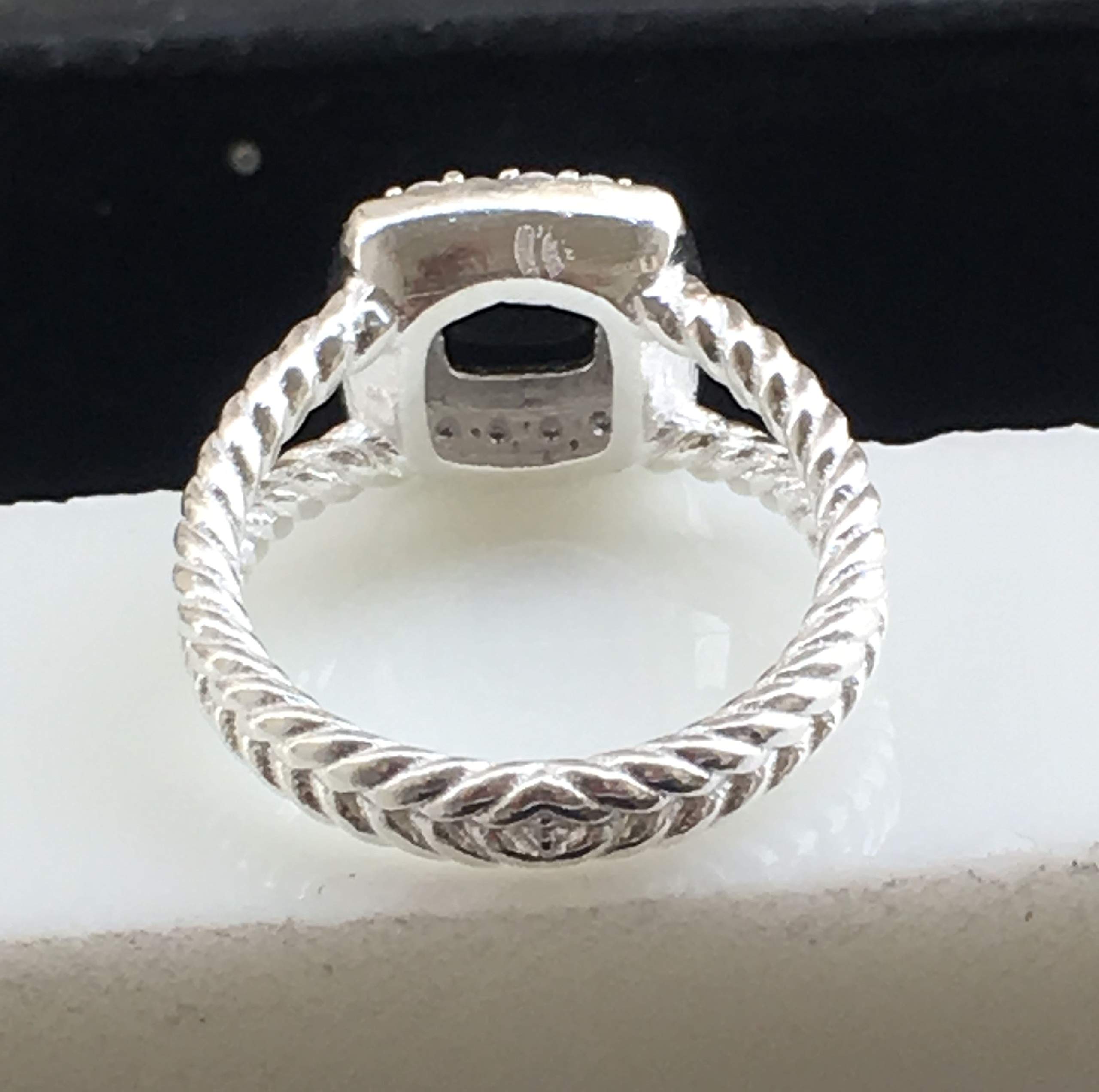 Designer Inspired 7mm Silver Petite Black Onyx Ring with Simulated Diamonds - Sizes 6-10 | Elegant Stackable Ring for Women, Perfect for Everyday Wear, Gift Giving & Special Occasions