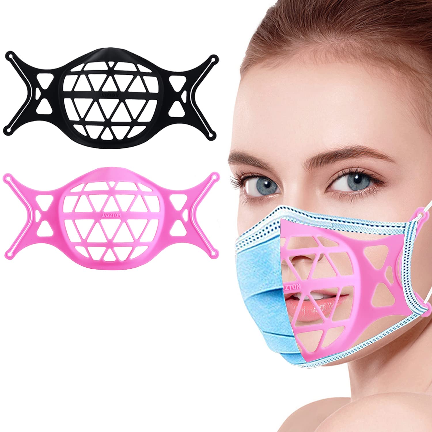 3D Silicone Mask Bracket with Breathe Cup - Cool Mask Insert for Easy Breathing, Adjustable Mask Holder with Secure Rope to Prevent Slipping (Pink & Black) - Perfect for Cosplay, Halloween Costumes, Medical Use and Daily Protection