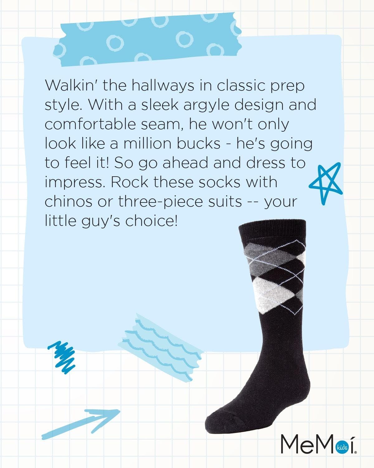 MeMoi Prim and Preppy Boys Cotton Blend Argyle Socks - Classic Diamond Pattern Dress Socks for School, Church & Formal Occasions