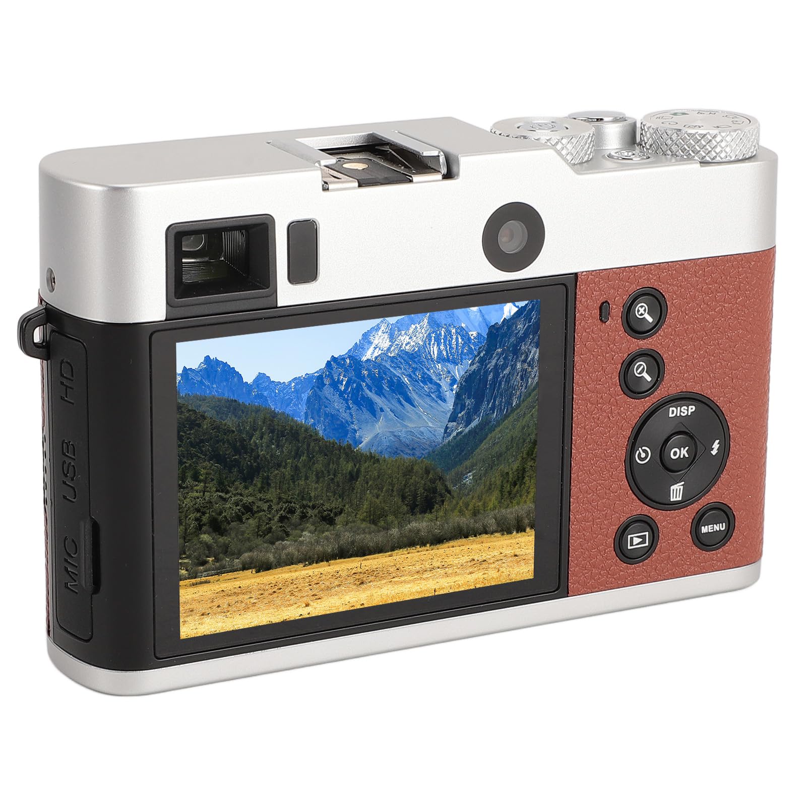5K 48MP Digital Camera with 16X Zoom & Anti-Shake - Vintage Style Vlogging Camera for YouTube, Travel Photography - Dual Lens (Front/Rear), Auto Focus, 30FPS Video - Perfect for Bloggers & Adventure Travel (Brown)
