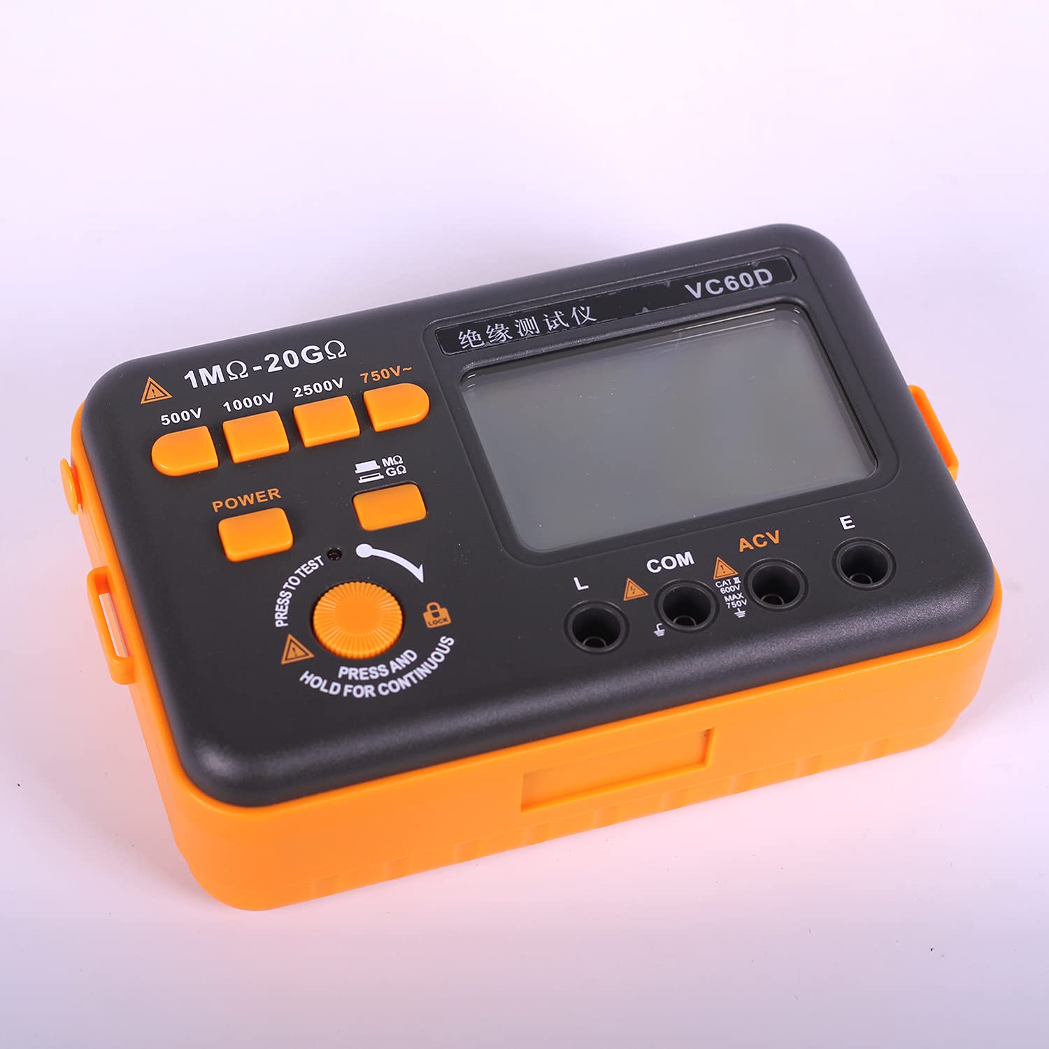 VC60D Digital Insulation Resistance Tester - 20GΩ Megohmmeter with 750V AC Voltage Measurement, LCD Display - Perfect for Electrical Maintenance, HVAC Systems & Industrial Equipment Testing