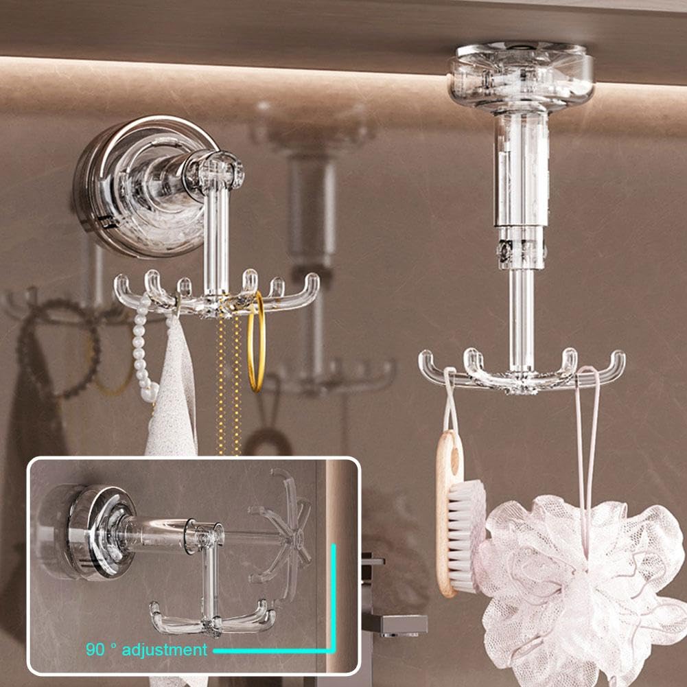 Hanging Utensil Holder with Suction Cup, 360° Rotating Folding Hook, Wall Mounted Kitchen Organizer for Utensils, Spoons, and Ladles, Perfect for Kitchen and Bathroom Storage