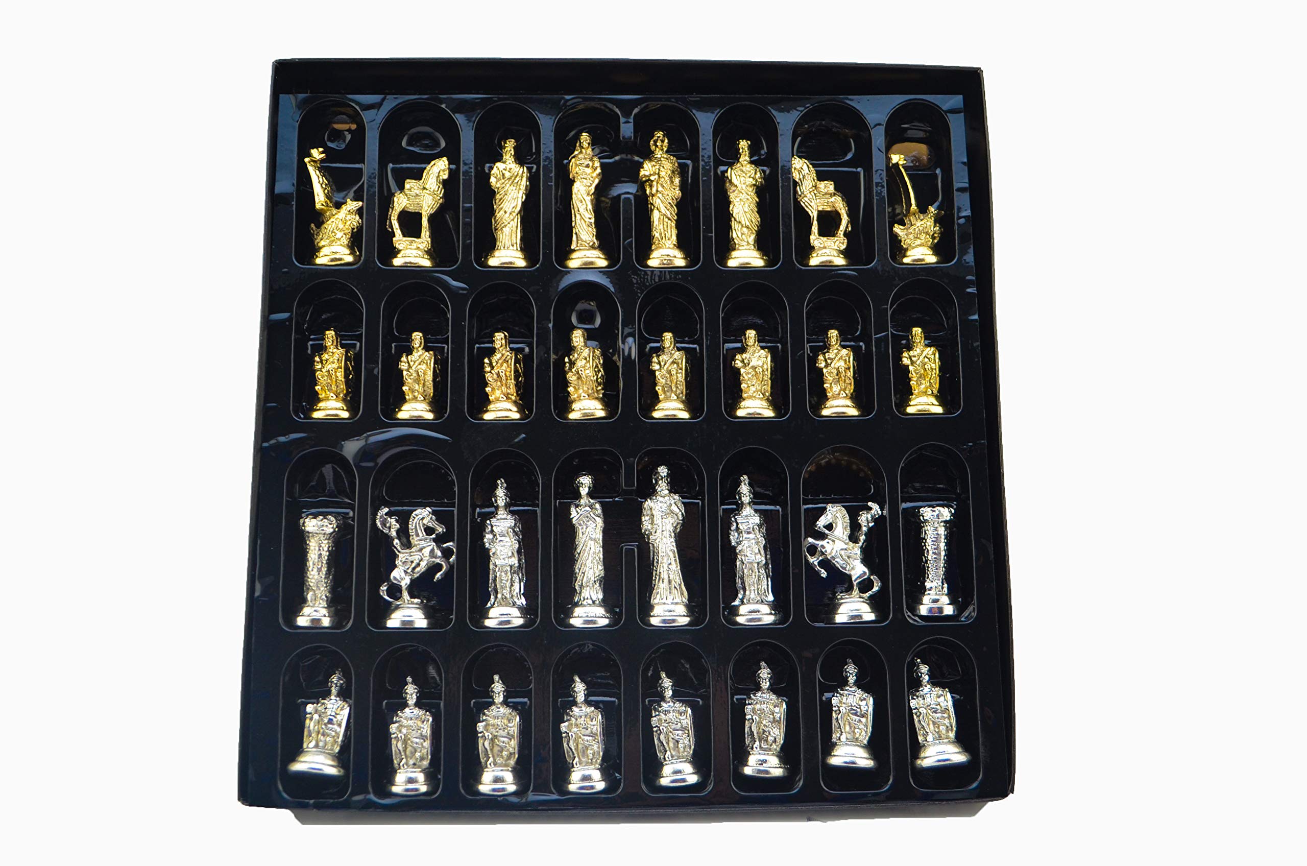 Handmade Metal Chess Set for Adults - Historical Troy vs Spartan Figures with Unique Wooden Chess Board (Black Marble) | Perfect for Home Decor, Game Nights & Collector's Display