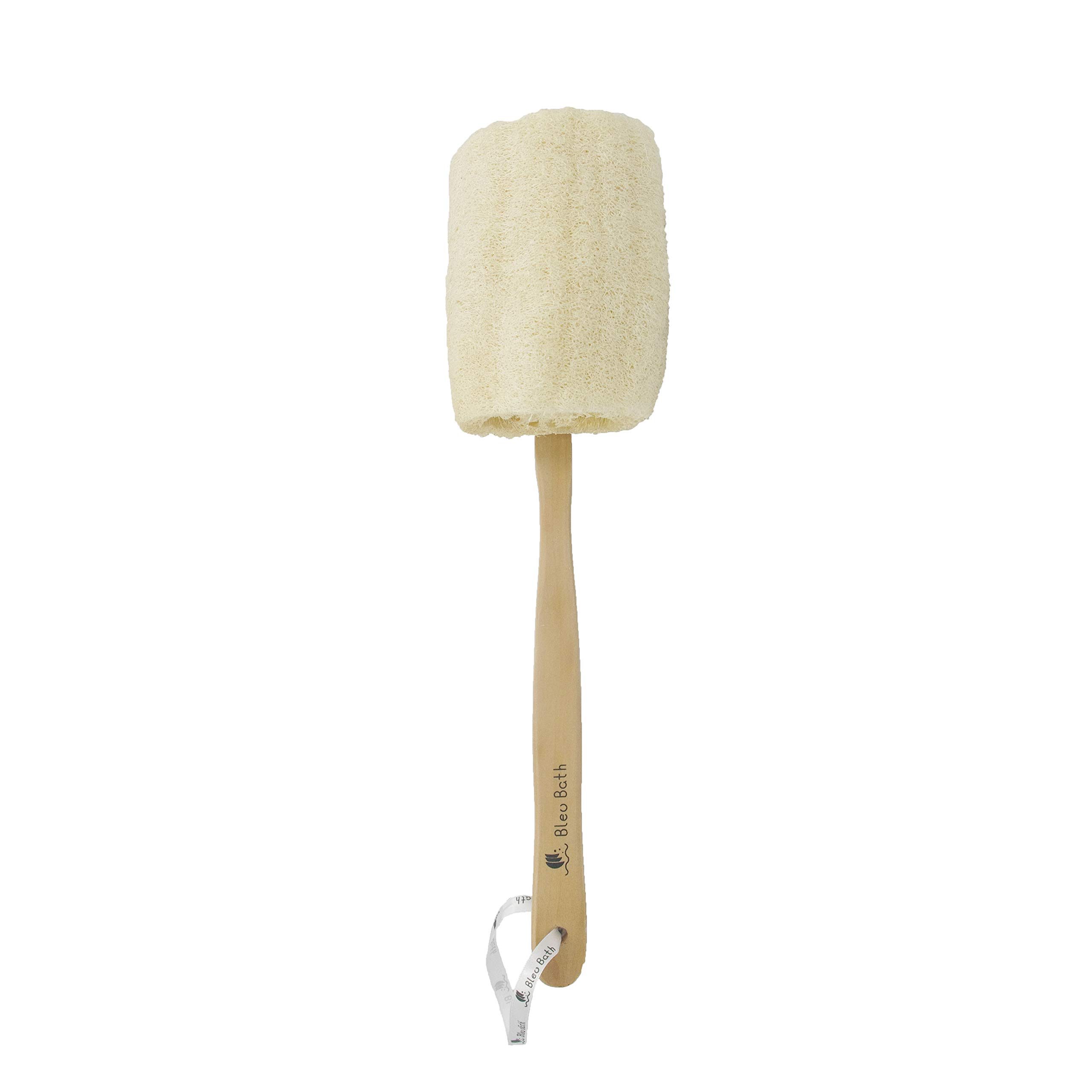 (1 Pack) 100% Natural Organic Luffa Loofah Back Scrub Brush with Long Wooden Handle - Exfoliating Body Brush for Men & Women, Sensitive Skin Friendly - Perfect for Shower, Bath & Spa Exfoliation