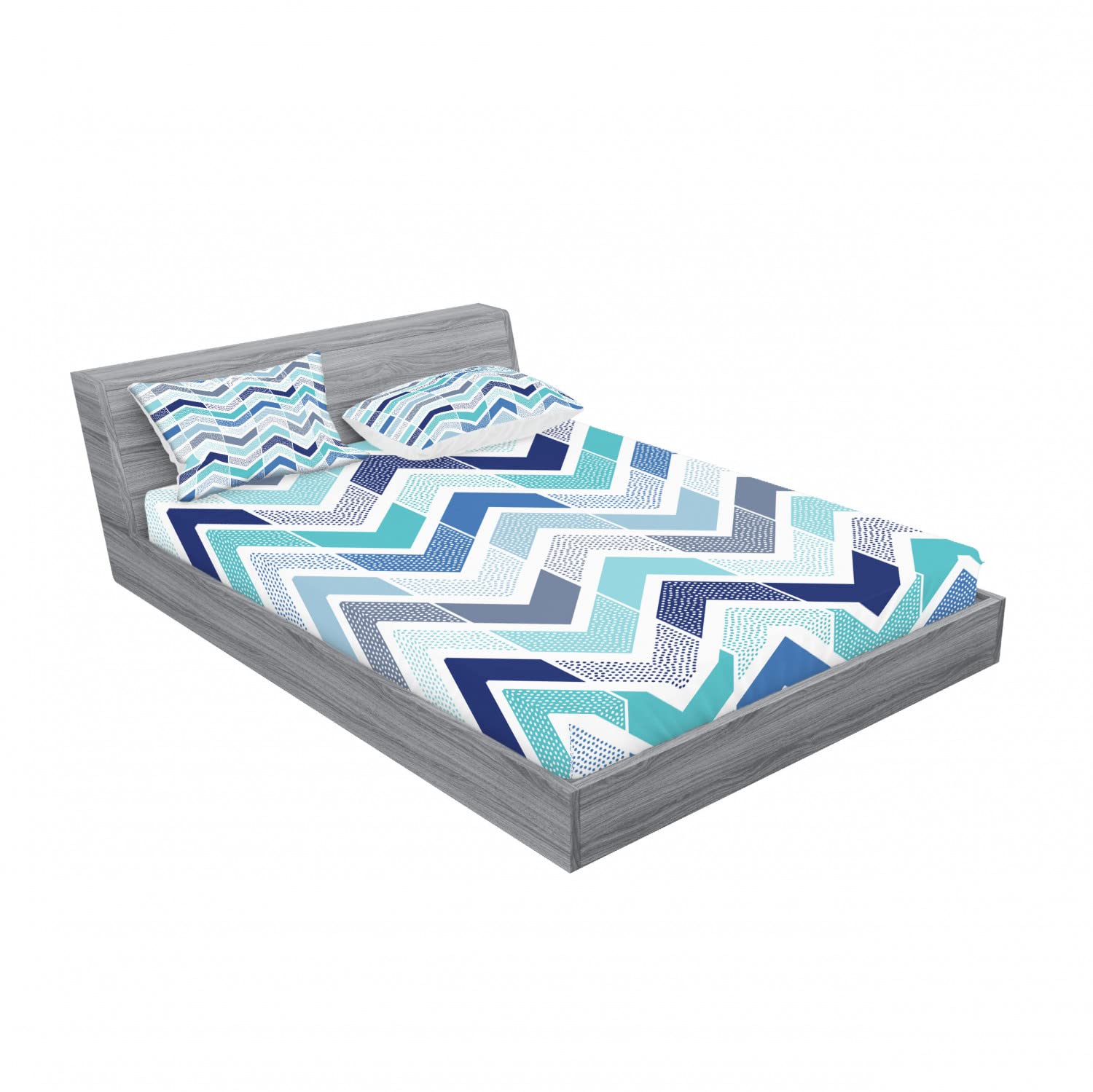Ambesonne Modern 2-Pack Full Size Fitted Sheet Set with 4 Pillow Shams - Blue and White Seamless Doodle Design Bedding Decor for Cozy Bedroom & Guest Room