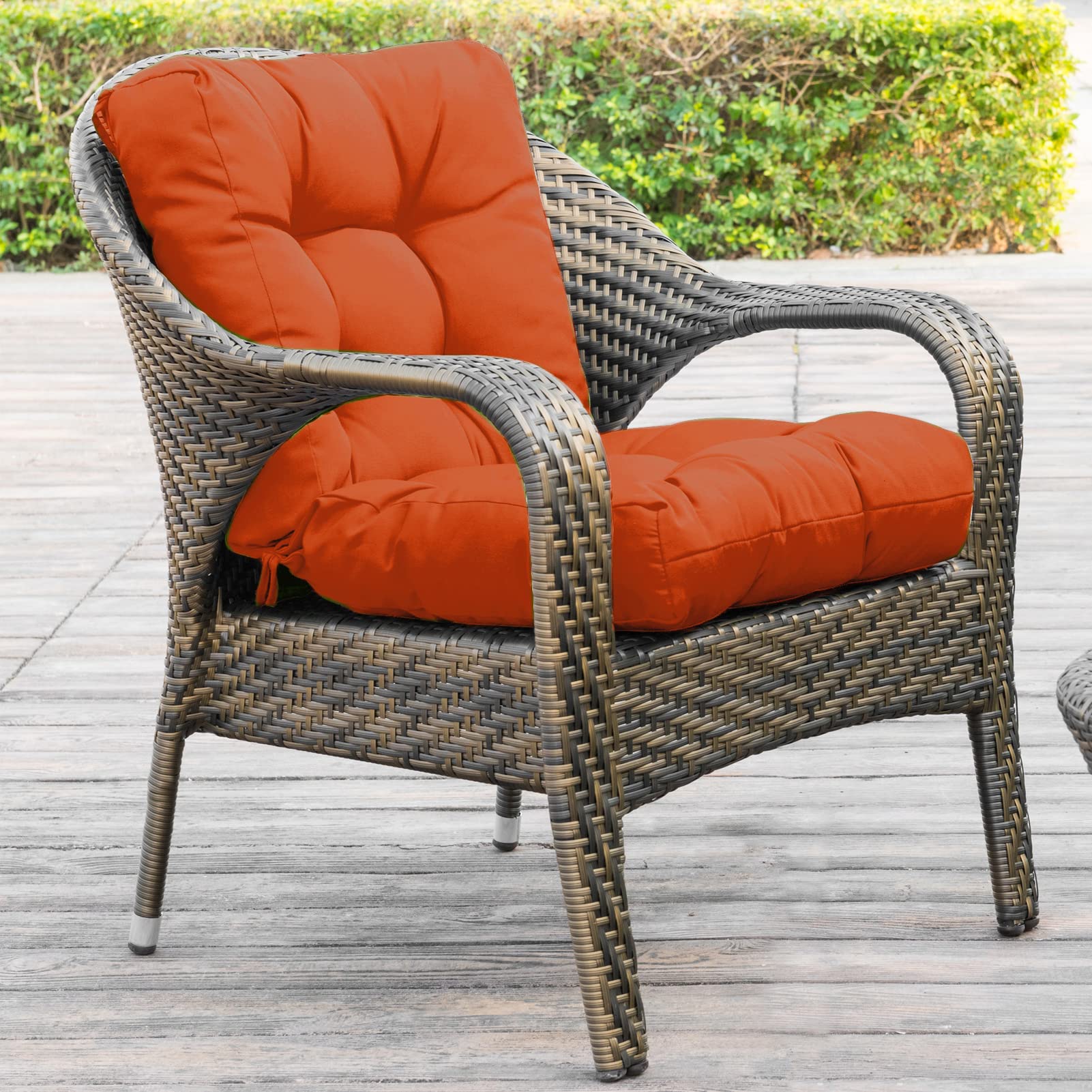 QILLOWAY 4-Pack Outdoor Chair Cushions - Tufted Seat & Back Pillows for Patio, Deck, Poolside - Spring Summer Seasonal Replacement Cushions (Orange) - Perfect for Garden Furniture, Outdoor Lounging & Relaxation