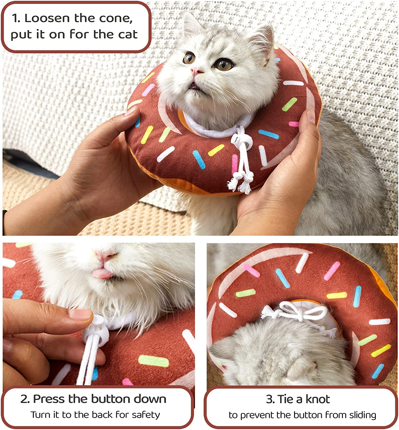 Soft Adjustable Cat Cone Collar for Post-Surgery Recovery - Elizabethan Donut Collar for Cats & Kittens (6