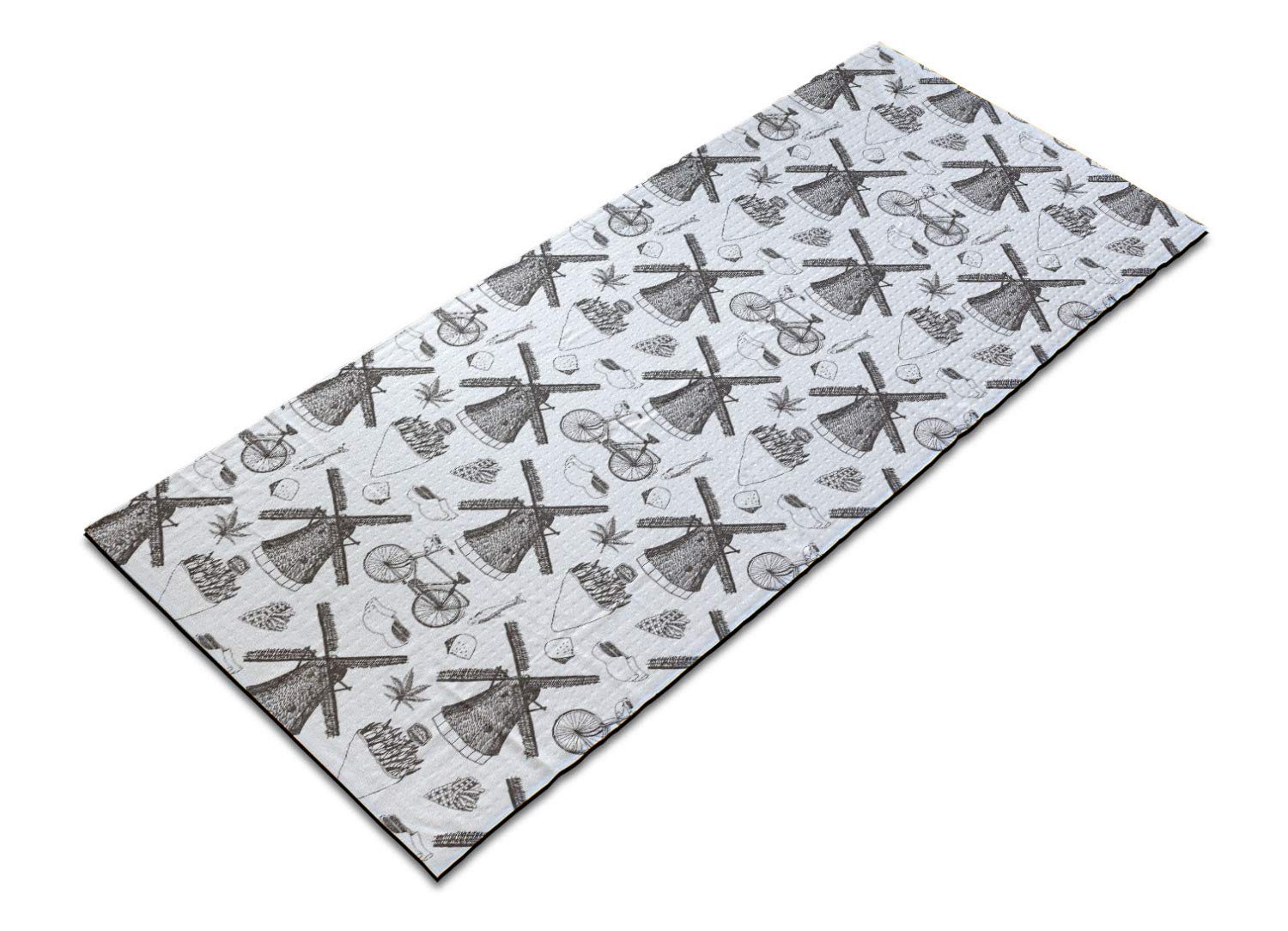 **Ambesonne Non-Slip Dutch Yoga Mat Towel – Traditional Netherlands Windmill & Tulip Design, Sweat-Absorbent for Yoga, Pilates & Workouts – 25