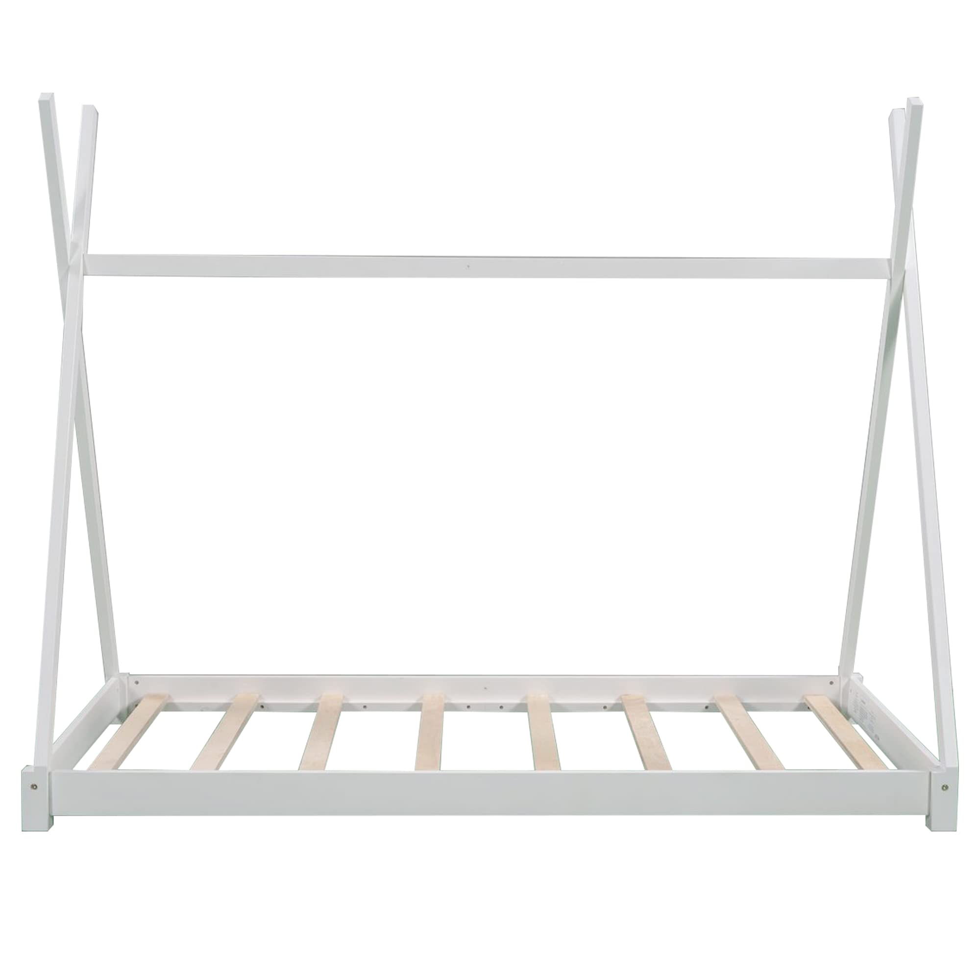 Twin Size House Bed Frame - Sturdy Wood Platform Bed for Kids, Boys & Girls - Easy Assembly, White - Perfect for Bedrooms, Playrooms & Kids' Rooms