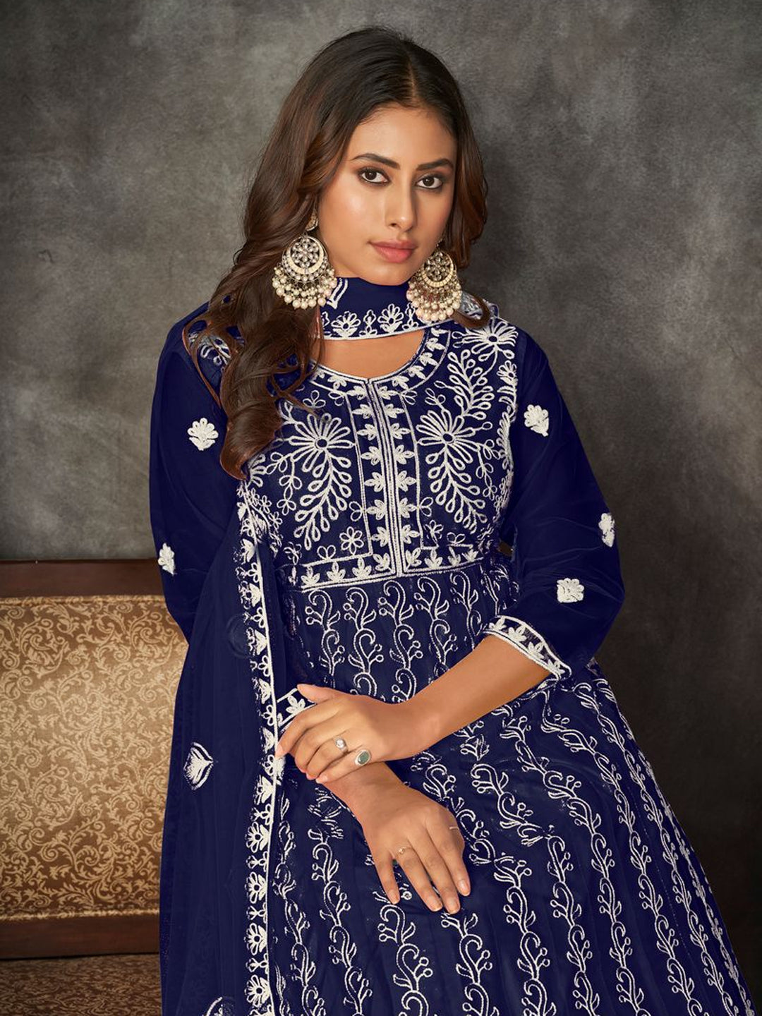 Elegant Blue Designer Semi-Stitched Anarkali Suit with Intricate Embroidery - Perfect for Weddings, Parties & Festive Occasions