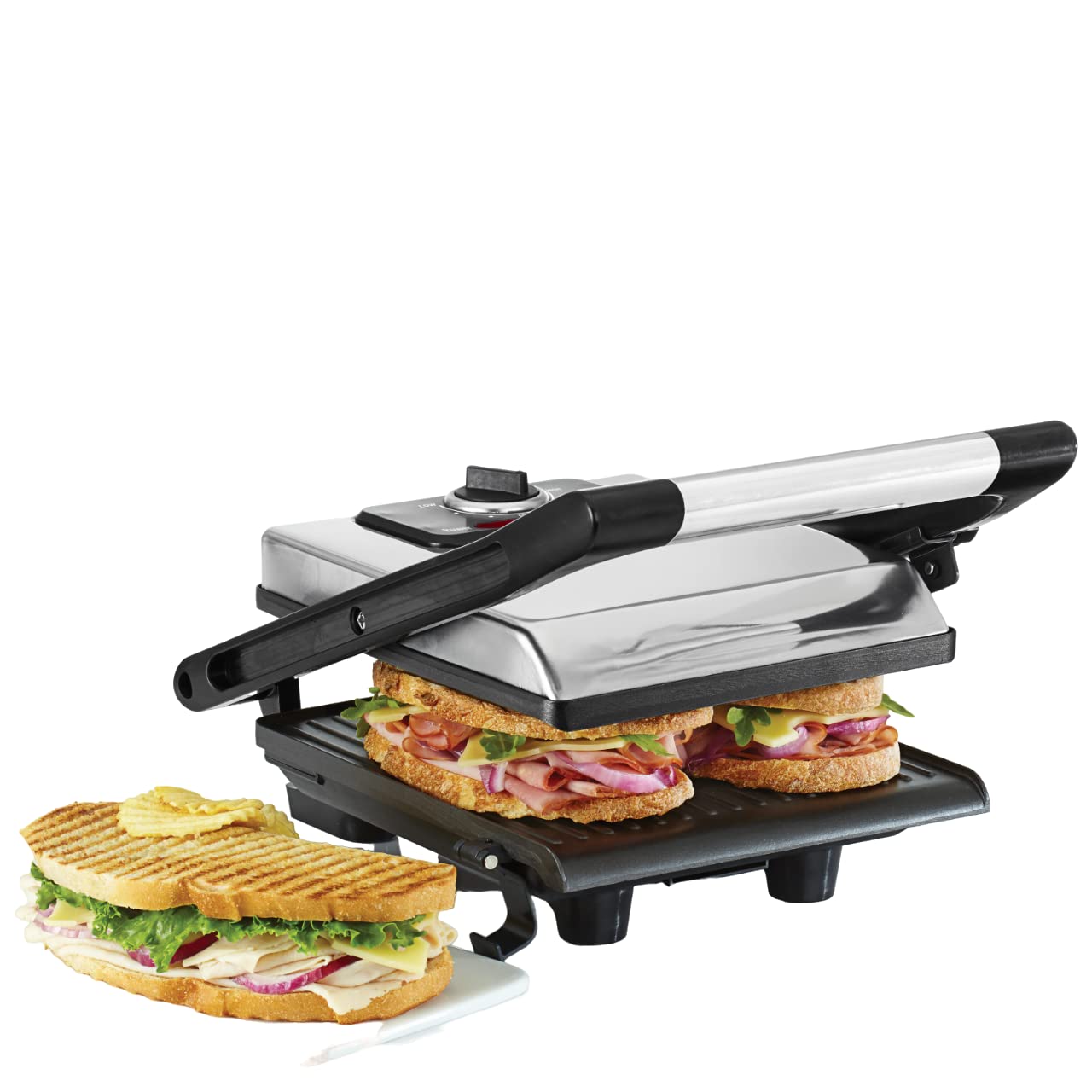 BELLA Panini Press & Sandwich Maker - Electric Indoor Grill with Nonstick Plates, Adjustable Lid & Removable Drip Tray - Perfect for Paninis, Grilled Cheese & Quick Meals - Stainless Steel Design for Home & Office Use