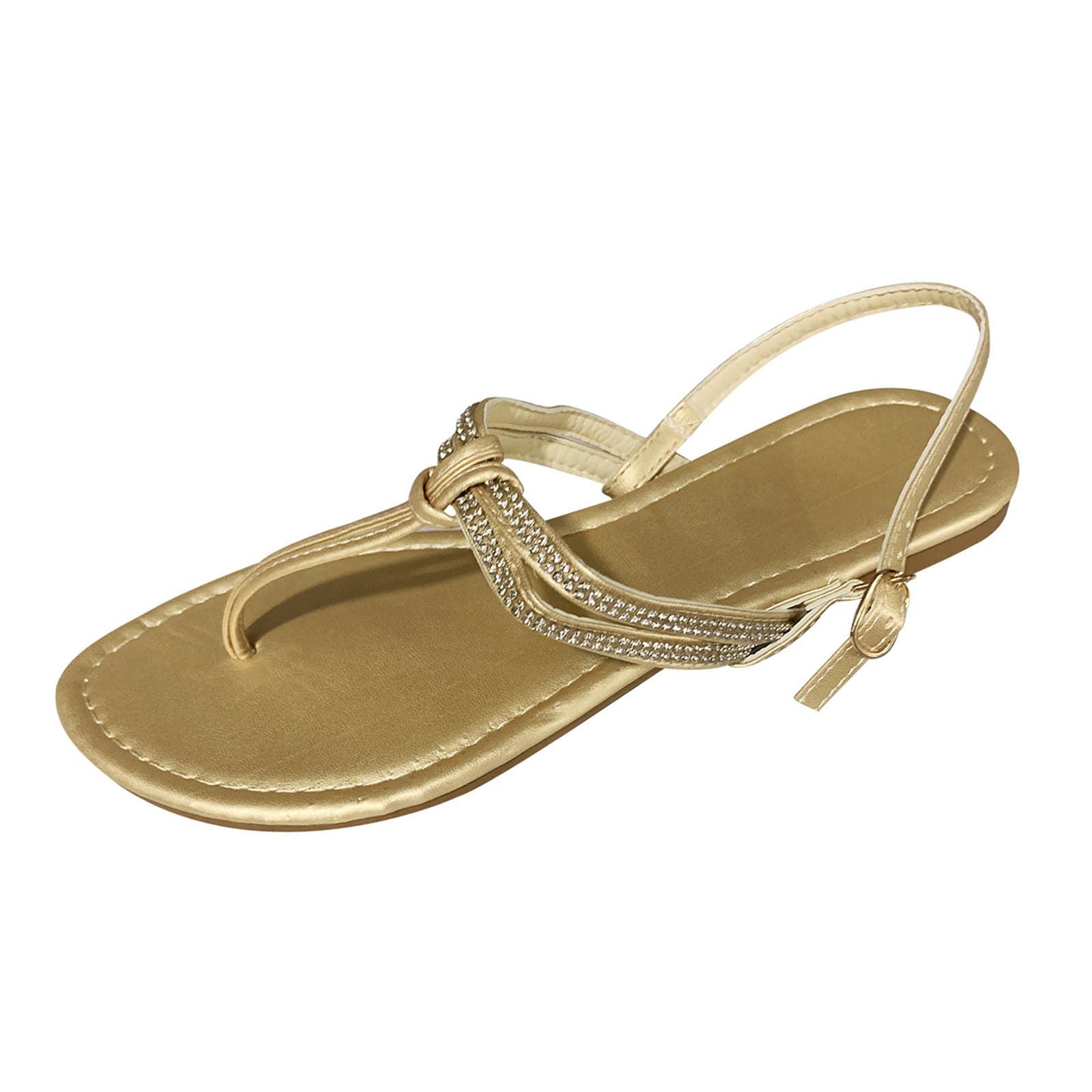 Sparkly Rhinestone Sandals for Women - Comfortable Flat Beach Sandals with T-Strap Design | Perfect for Summer Vacations, Pool Parties & Casual Outings