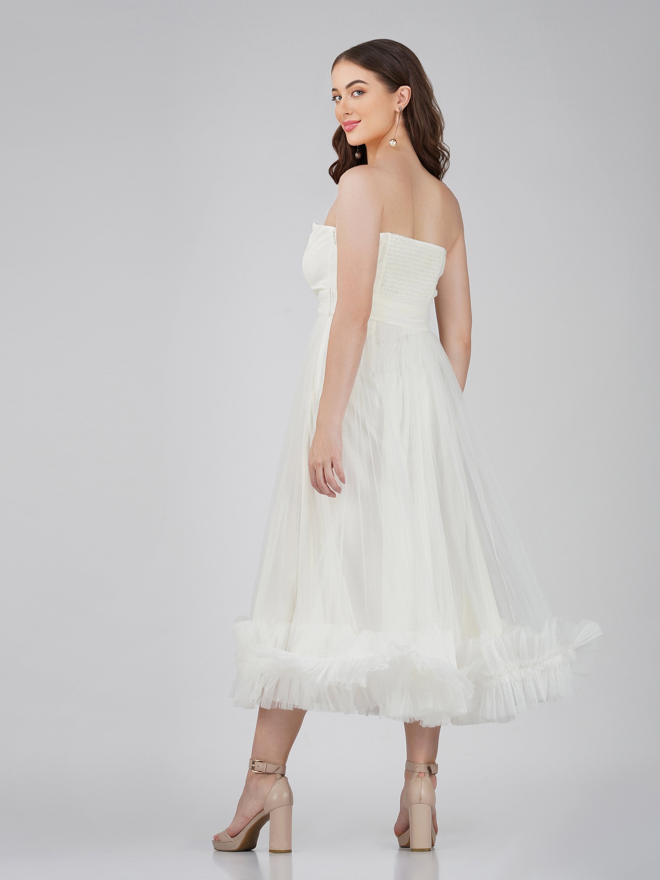 Orion Ivory Tulle Midi Bridal Dress - Elegant Wedding Guest Dress for Bridal Shower, Engagement Party & Formal Events