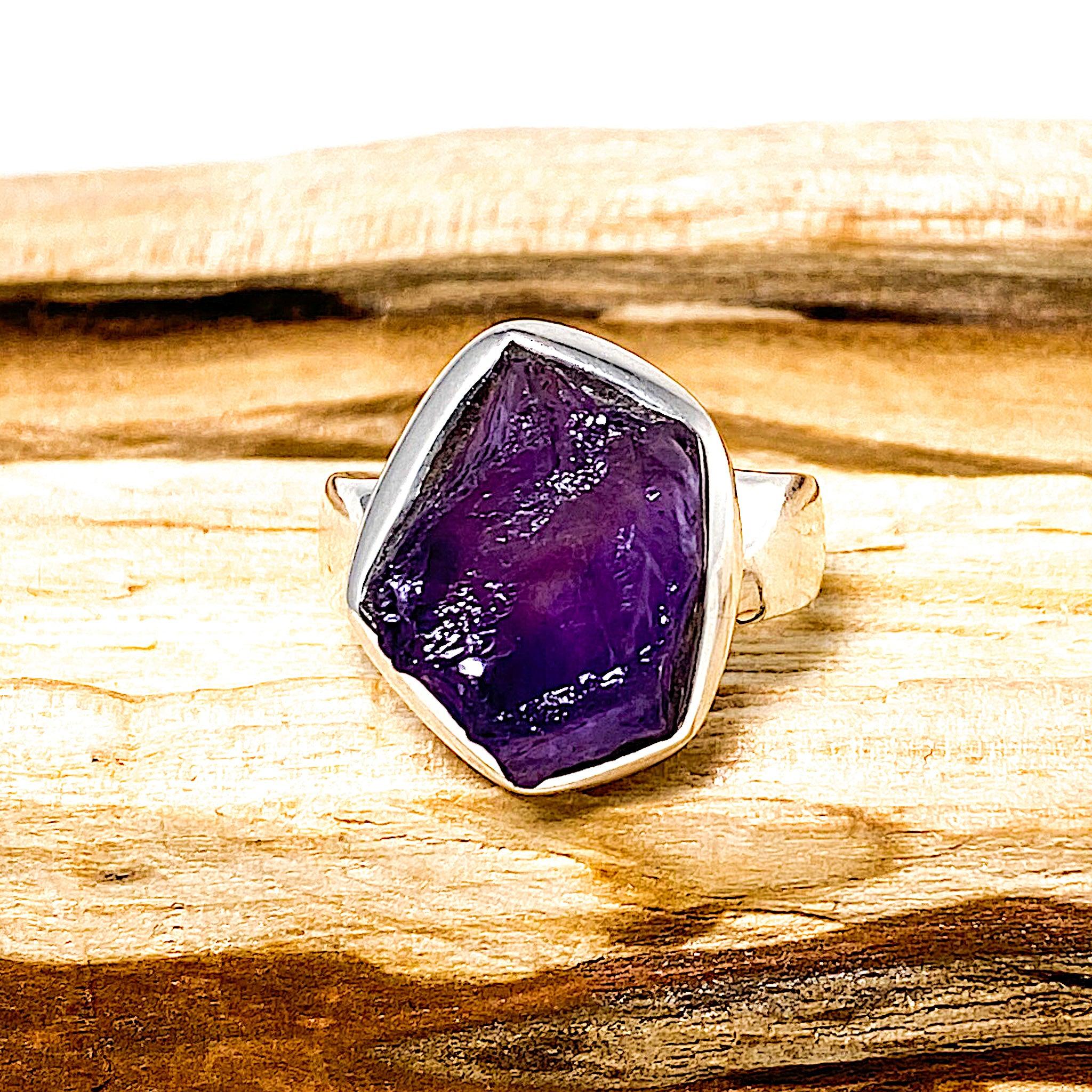 Natural Amethyst Raw Stone Ring Size 7.5 - Handmade Boho Jewelry for Women - Perfect for Spiritual Healing, Meditation & Everyday Fashion
