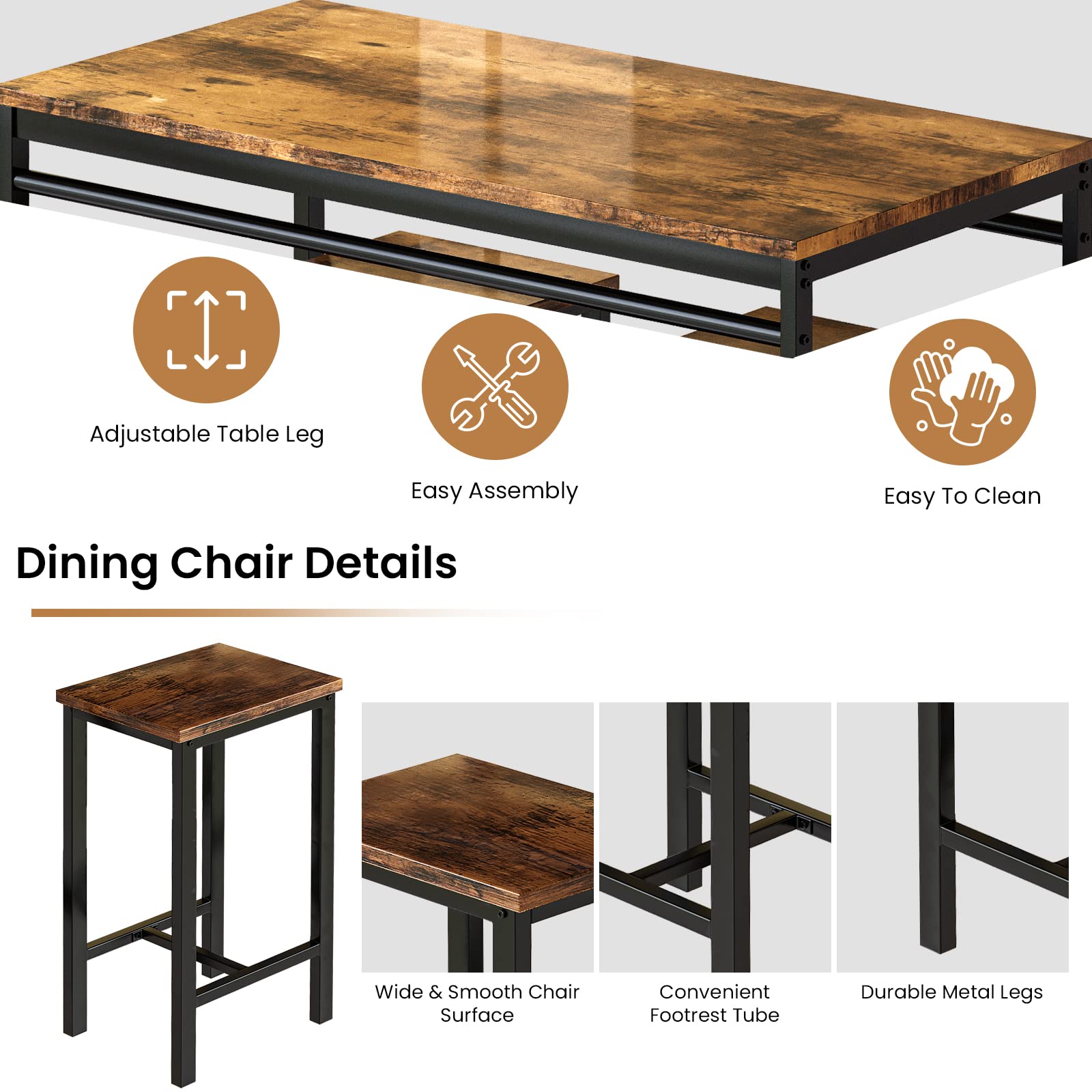 Recaceik 5-Piece Counter Height Dining Table Set for 4 - Modern Kitchen Bar Table with 4 Stools, Space-Saving Breakfast Nook Set for Apartments, Small Homes & Compact Spaces - Perfect for Morning Coffee, Casual Dining & Entertaining Guests