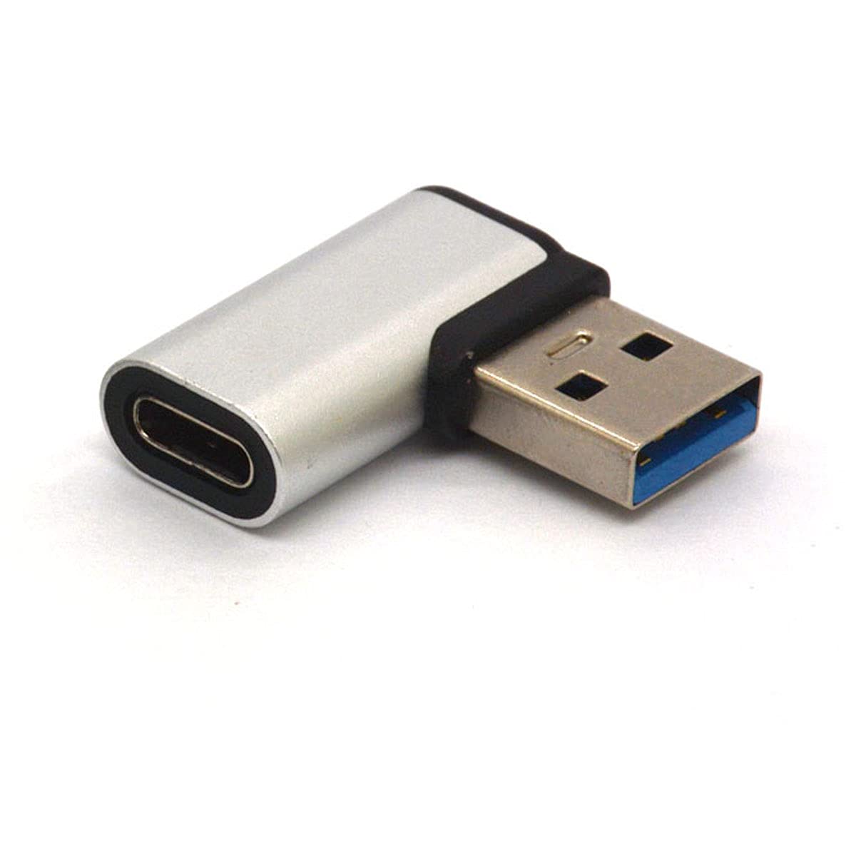 90 Degree Right Angle USB C to USB Adapter (2 Pack) - USB 3.0 Male to USB C Female Connector - Compatible with Samsung Galaxy Note 10, Google Pixel & More - Perfect for Tight Spaces & Cable Management (Right/Silver)