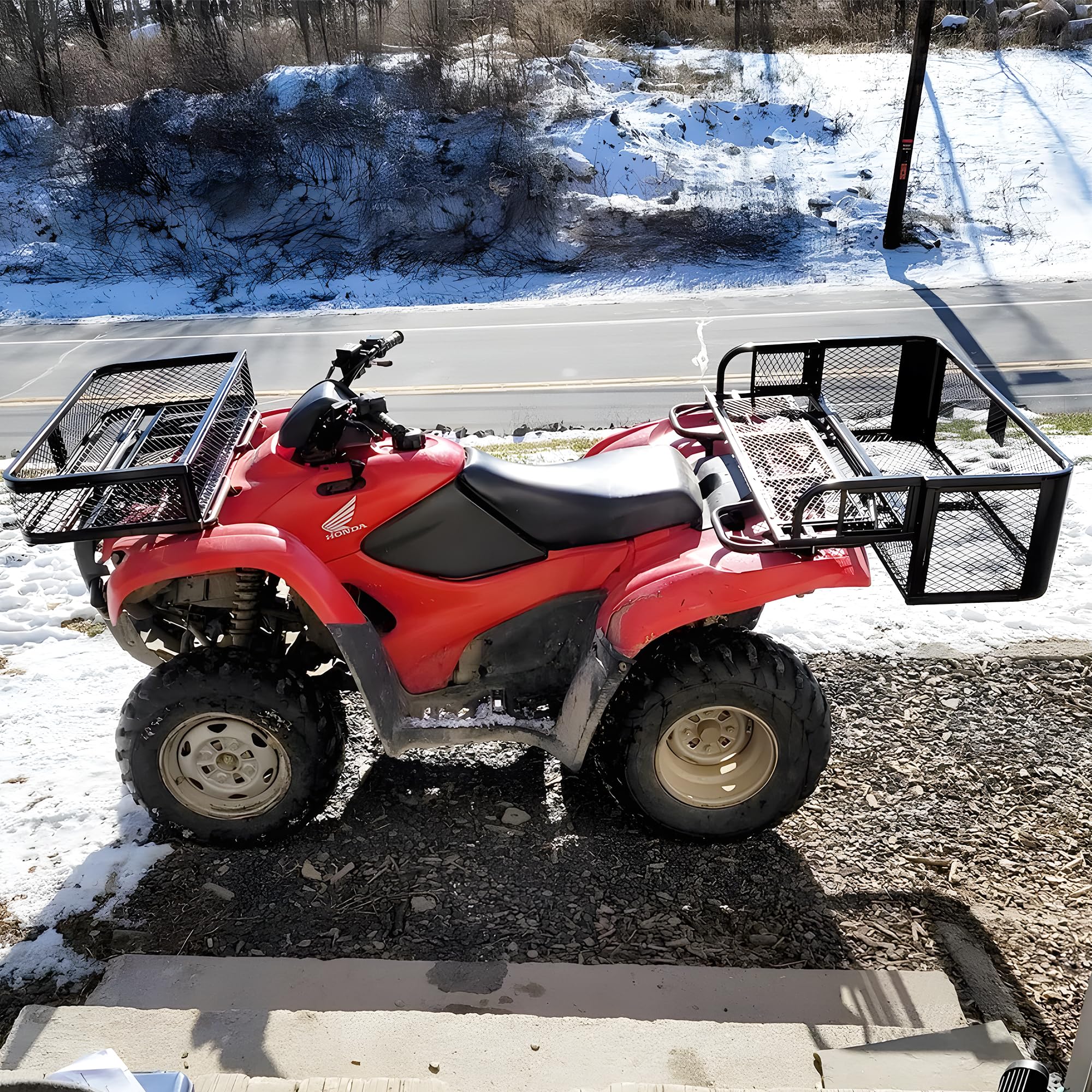 Heavy Duty Titan Ramps Rear ATV Cargo Carrier Basket - 150 lb Capacity Universal Storage Rack with Steel Mesh Surface - Perfect for Hunting, Camping & Off-Road Adventures