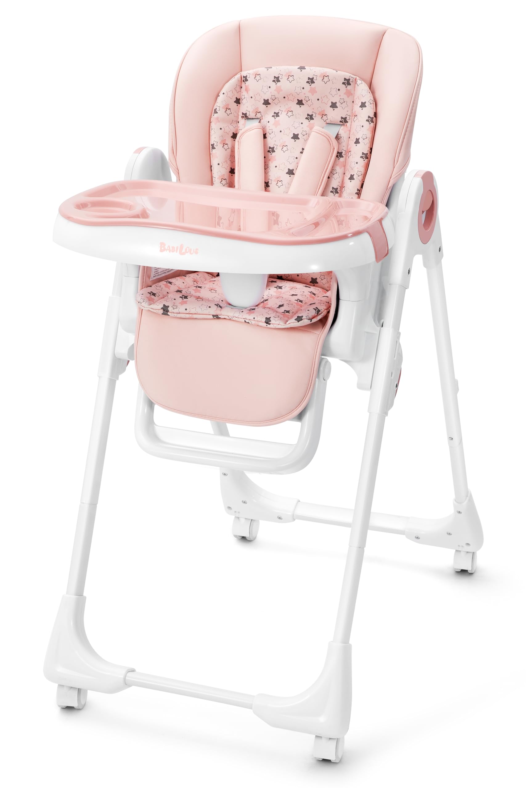 Convertible High Chair for Babies & Toddlers - Adjustable Foldable Baby Dining Chair with Backrest, Footrest & Tray | Lockable Wheels | Star Pink | Perfect for Home, Restaurant & Travel Use