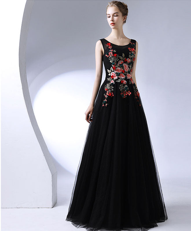 Elegant Black Round Neck Long Prom Dress for Women - Formal Evening Gown for Homecoming, Ball & Special Occasions