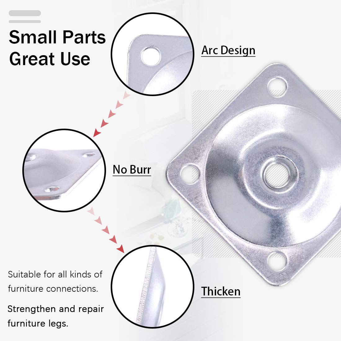 Hilitchi 8 Sets Silver Furniture Leg Mounting Plates with Hanger Bolts - Heavy Duty Repair Brackets for Sofa, Chair, Couch Legs - Perfect for DIY Furniture Fixing & Home Improvement Projects