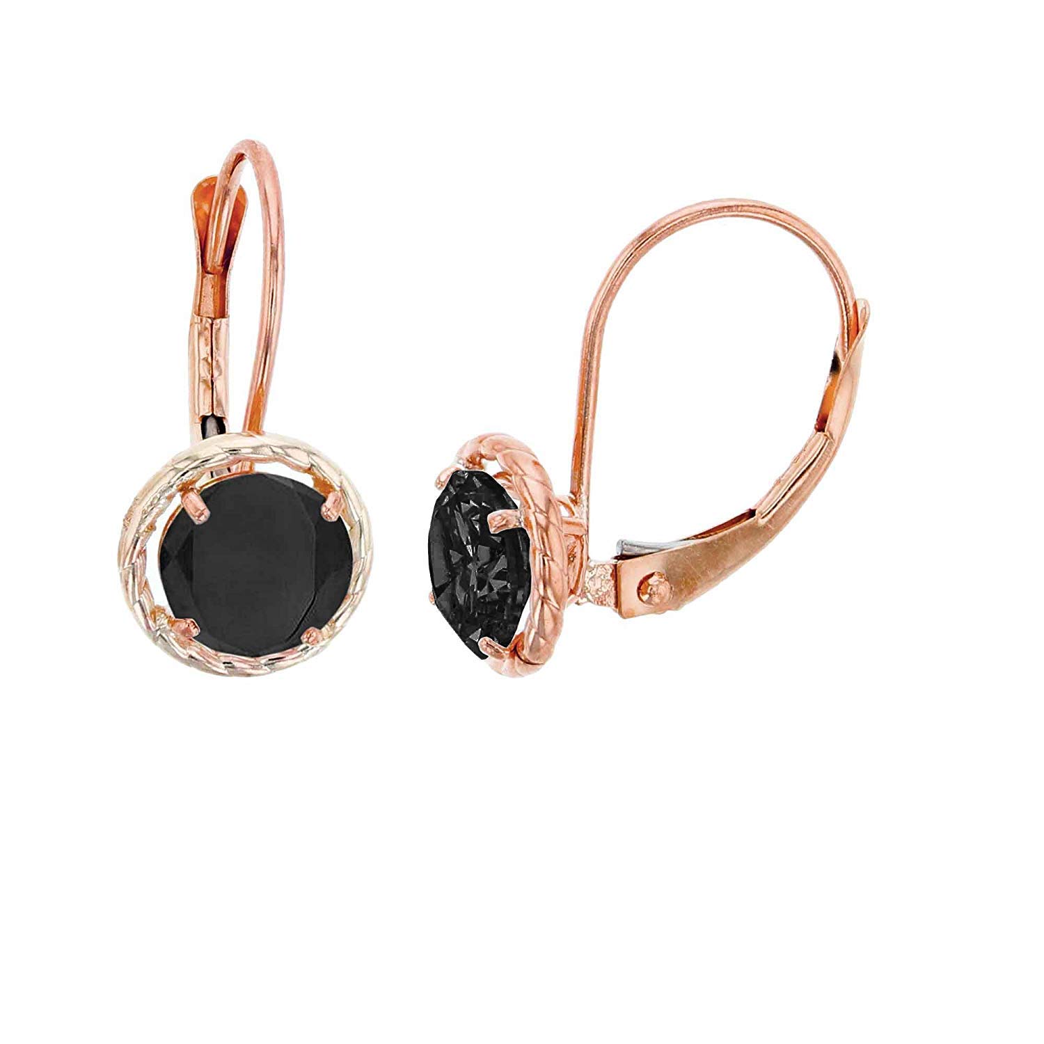 10K Solid Yellow, White & Rose Gold 6mm Round Gemstone Leverback Earrings with Rope Frame | Genuine Birthstone Jewelry | Women's Gold Earrings for Everyday Wear & Special Occasions