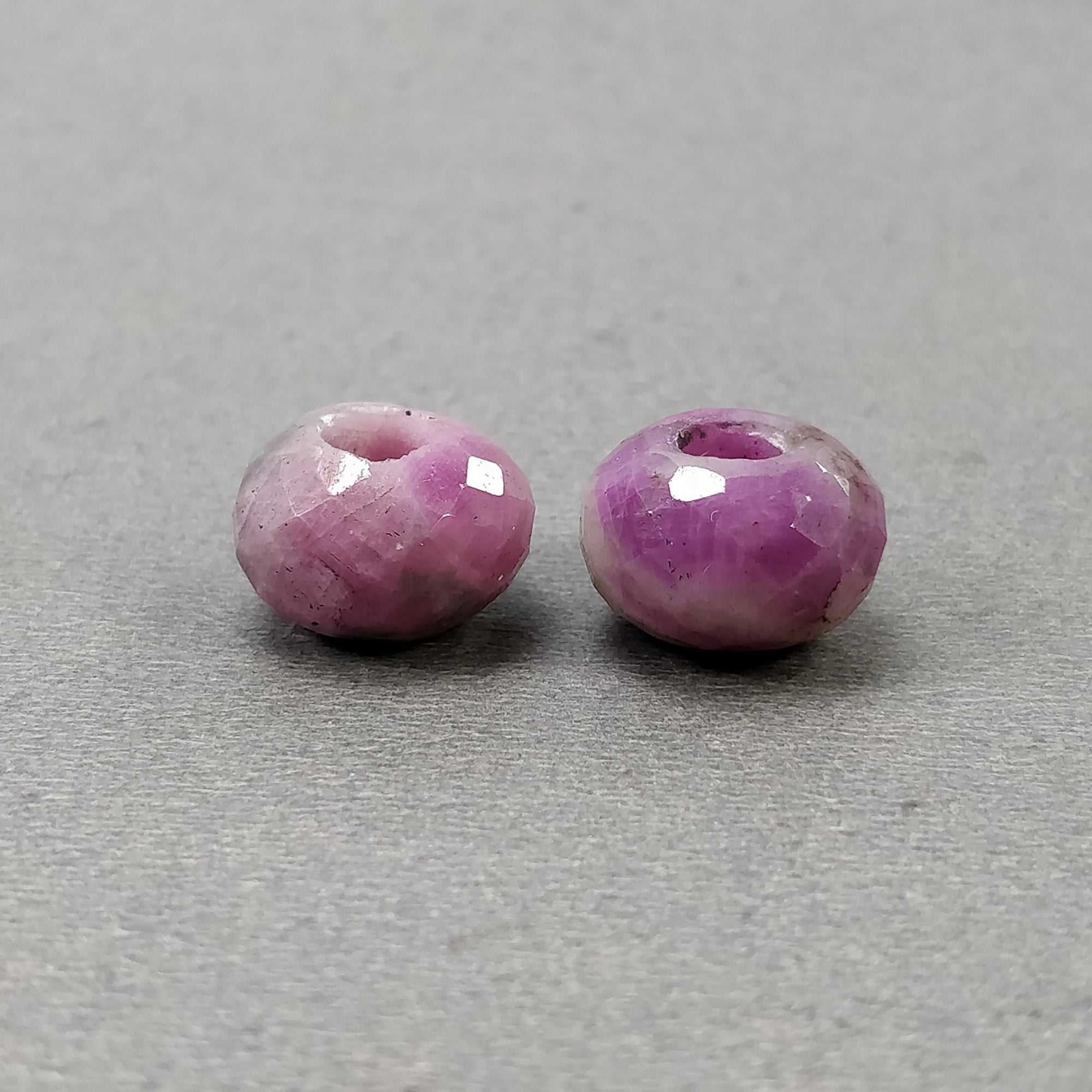 Natural Untreated Bi-Color Sapphire Loose Beads - 32.70cts Checker Cut Round Shape (14mm & 14.5mm) 2pcs for Jewelry Making, DIY Crafts & Beading Projects - Multi Sapphire Gemstone Drilled Beads
