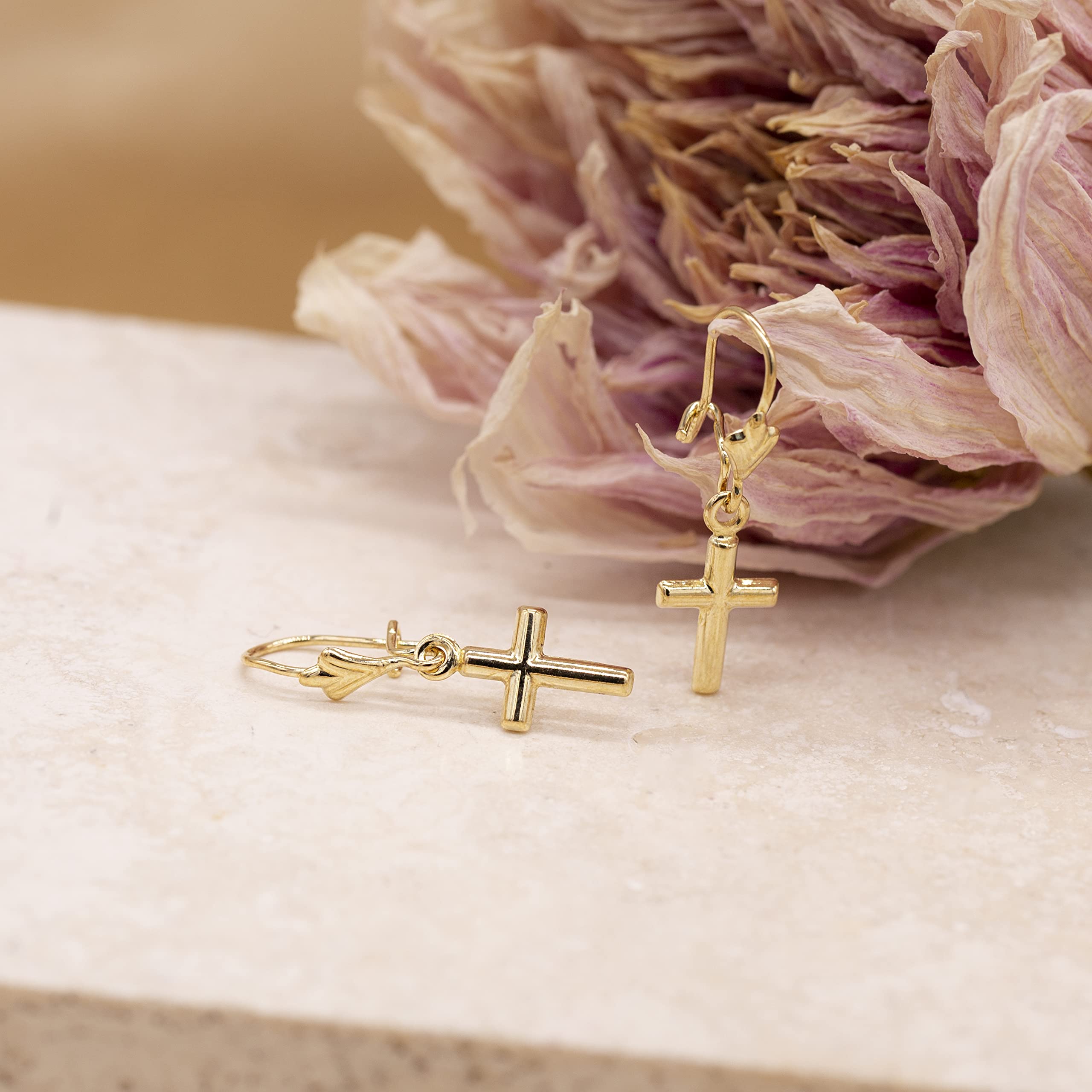 Carissima Gold 9ct Yellow Gold Cross Drop Earrings for Women - Elegant Religious Jewelry Gift for Church, Weddings & Special Occasions