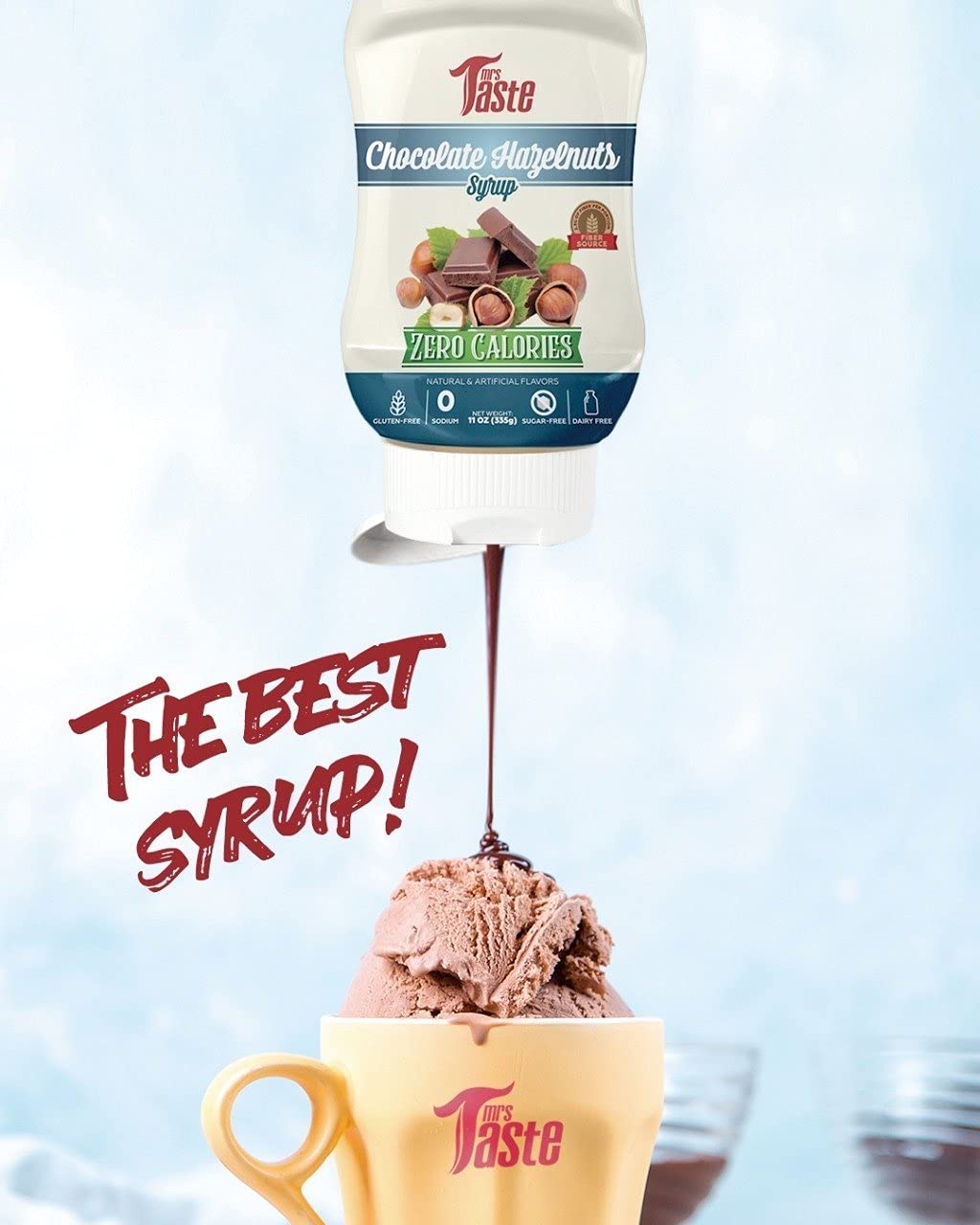 Mrs Taste Sugar Free Chocolate Syrup - Zero Calorie, Zero Sodium, Keto & Paleo Friendly, High Fiber Dessert Topping (11 oz) | Perfect for Ice Cream, Coffee, Baking & Healthy Snacks